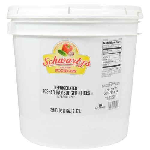 Bay Valley Foods Kosher 1/4 Cross Cut Dill Pickles - 2 Gallon Bucket (1 Each) | Crunchy Snack for Sandwiches, Burgers & Charcuterie Boards