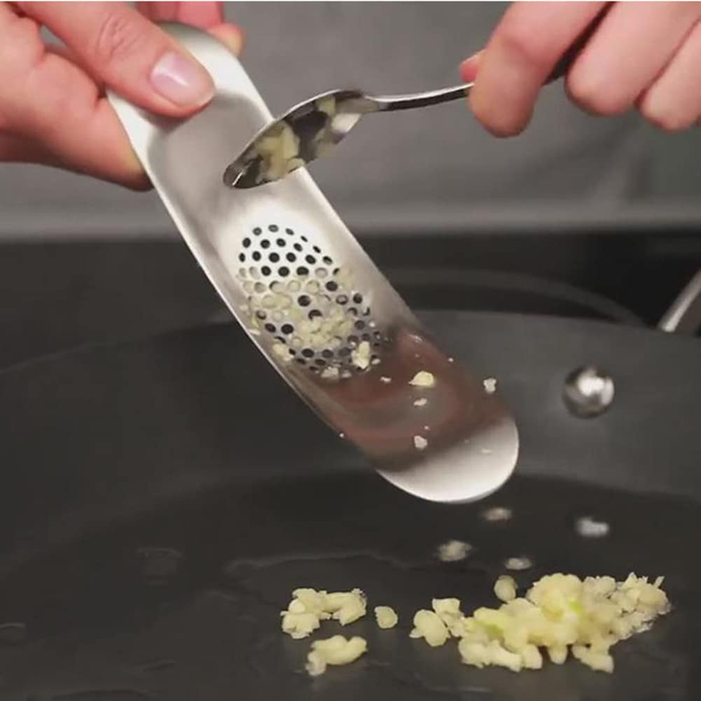 Premium Stainless Steel Garlic Press Rocker Set - Heavy Duty Handheld Garlic Mincer with Silicone Peeler & Cleaning Brush - Multi-Functional Kitchen Tool for Cooking, Baking & Meal Prep