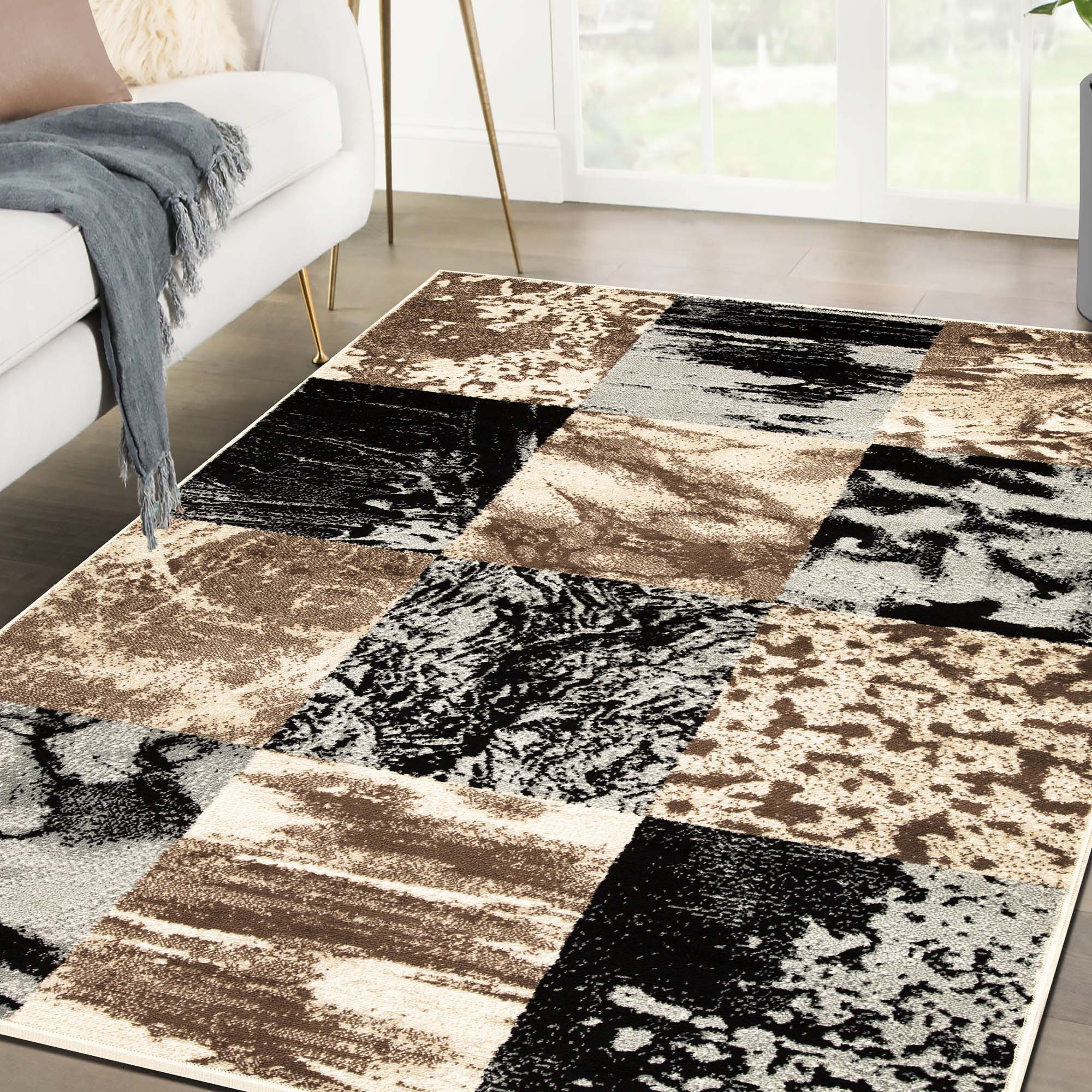 Brentwood Modern Abstract Indoor Area Rug - Soft Non-Slip Living Room Carpet for Bedroom, Dorm & Home Decor