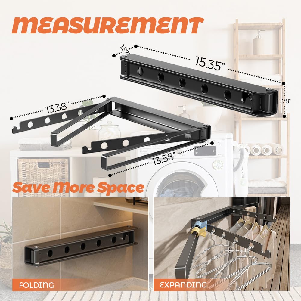 Foldable Wall Mounted Drying Rack for Laundry - Space Saving Clothes Hanger with Collapsible Hooks, Cream (Perfect for Small Apartments, Bathrooms & Laundry Room Organization)
