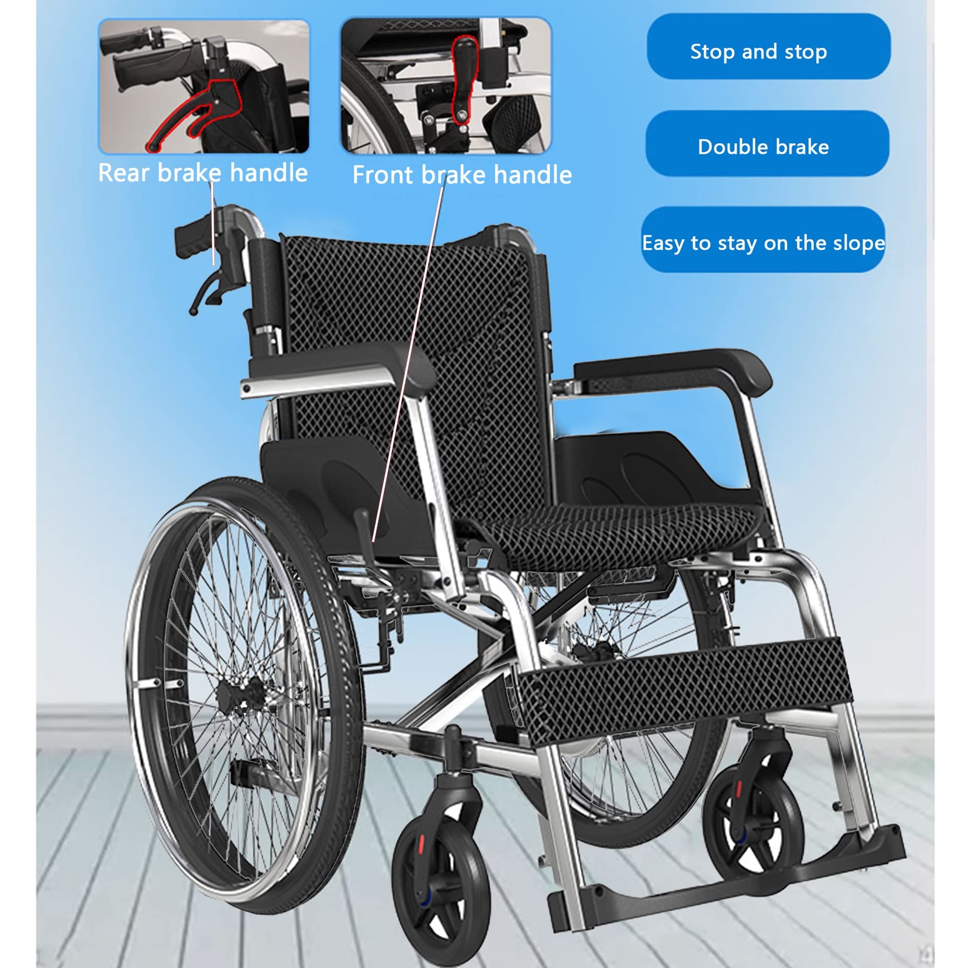 Lightweight Foldable Transport Wheelchair - Aluminum Manual Wheelchair for Adults & Seniors | Portable Mobility Aid with Easy Storage | Ideal for Travel, Doctor Visits & Home Use