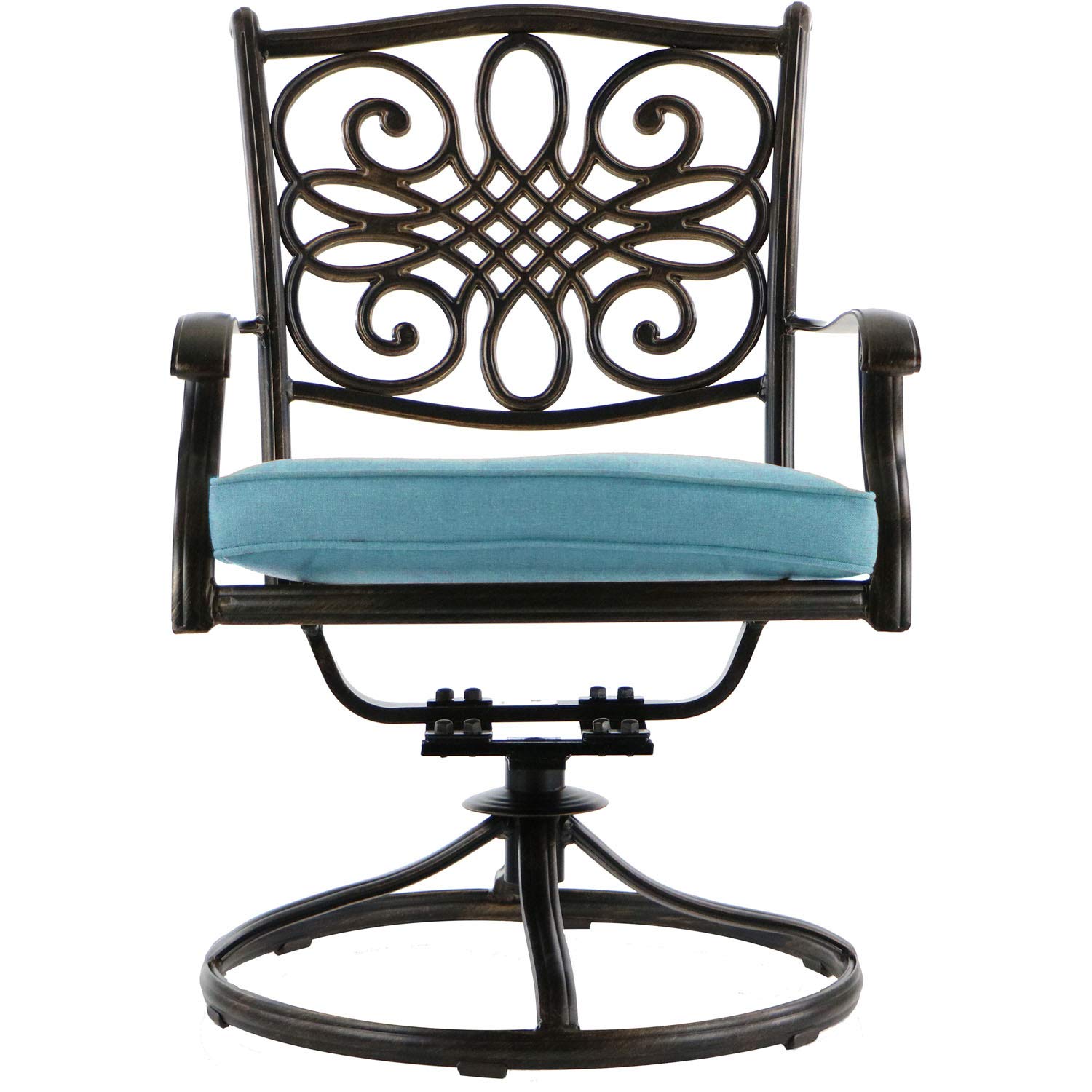 Hanover Monaco 5-Piece Outdoor Patio Set with 4 Blue Cushioned Swivel Rocker Chairs & 51