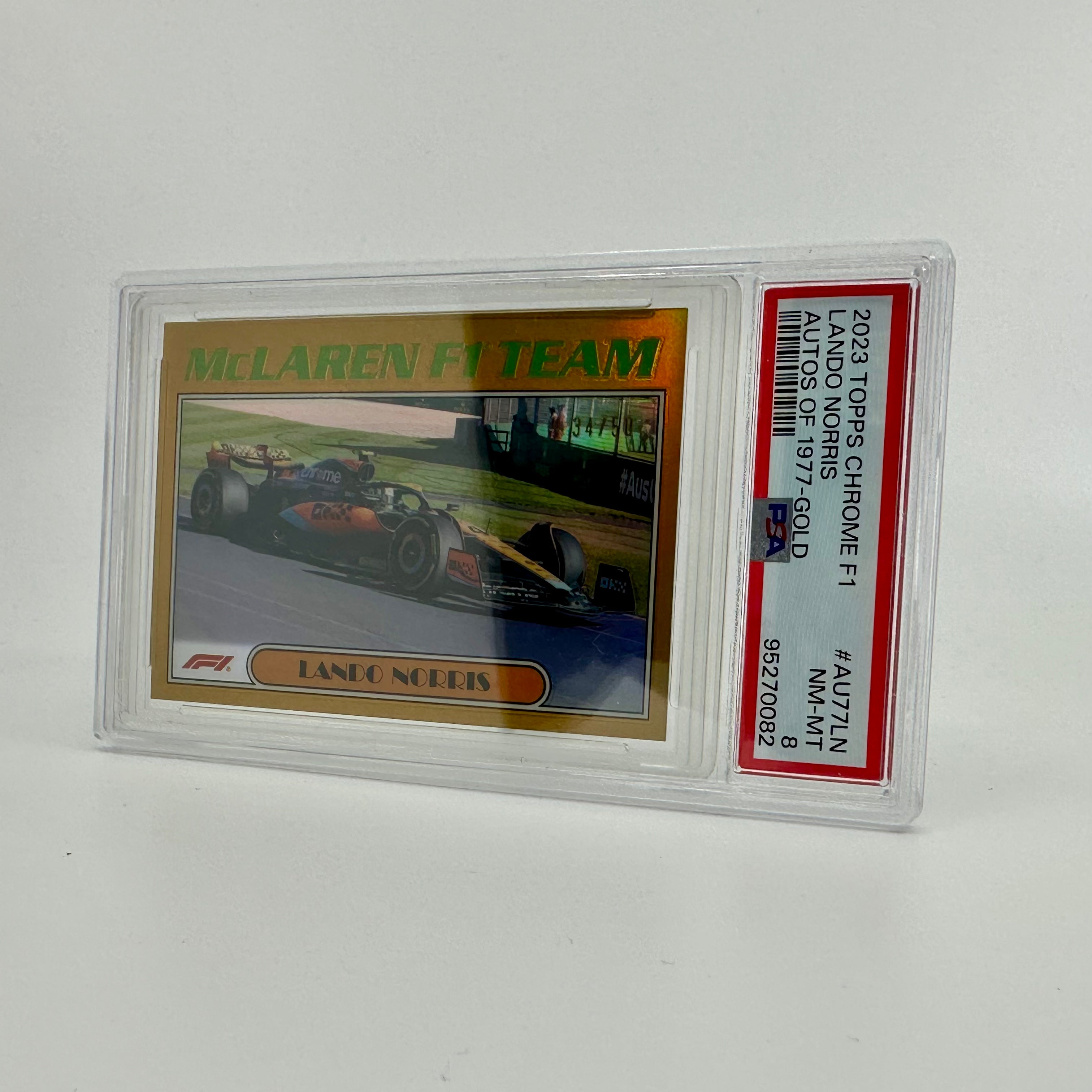 2023 Topps Chrome Lando Norris #AU77 LN Gold Parallel PSA 8 (34/50) - Perfect for F1 Collectors and Racing Fans Display