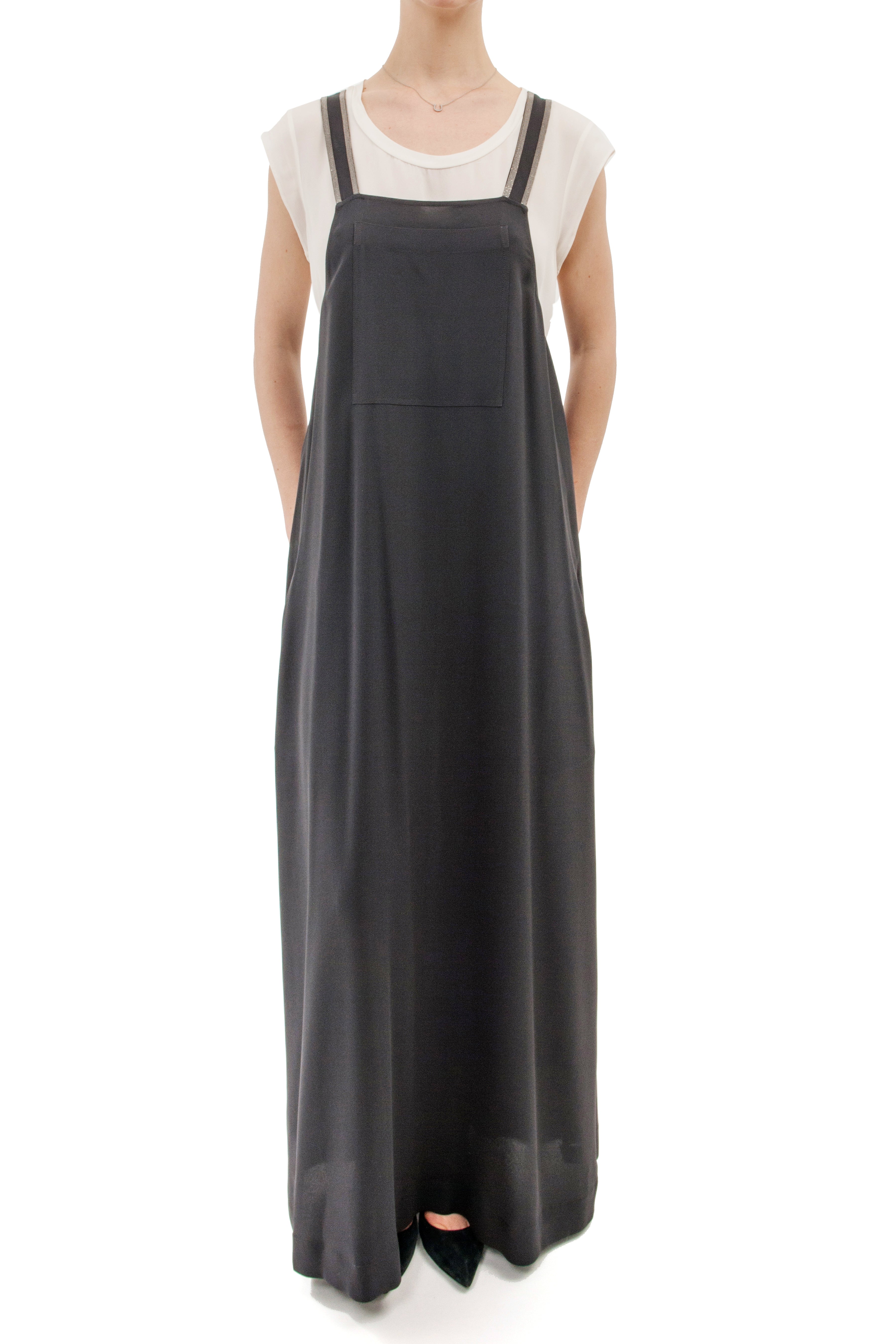 Brunello Cucinelli Grey Silk Maxi Dress - Elegant Long Overalls for Women | Perfect for Summer Weddings, Beach Vacations & Evening Parties