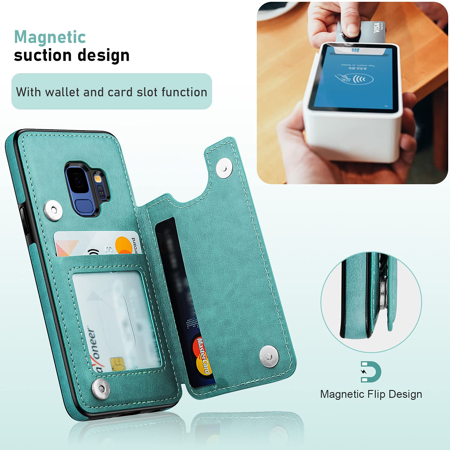 Samsung Galaxy S9 Wallet Case with Card Slots & Magnetic Closure - PU Leather Flip Folio Cover for Women, Protective Phone Shell for Samsung Galaxy S9 5.8