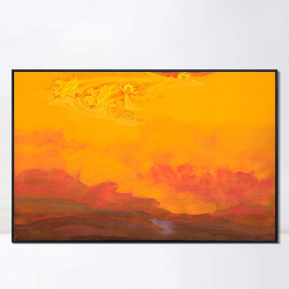 INVIN ART Framed Canvas Giclee Print - Elijah the Prophet 1931 by Nicholas Roerich - Premium Wall Art for Living Room, Home Office Decor - Black Slim Frame (28x40 inches) - Perfect for Modern & Classic Interior Design