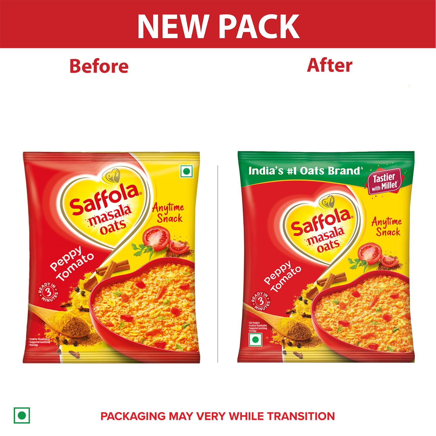 Saffola Peppy Tomato Oats - 40g | Healthy Breakfast Oats | Quick & Nutritious Meal for Busy Mornings, Office Lunch, or Post-Workout Snack