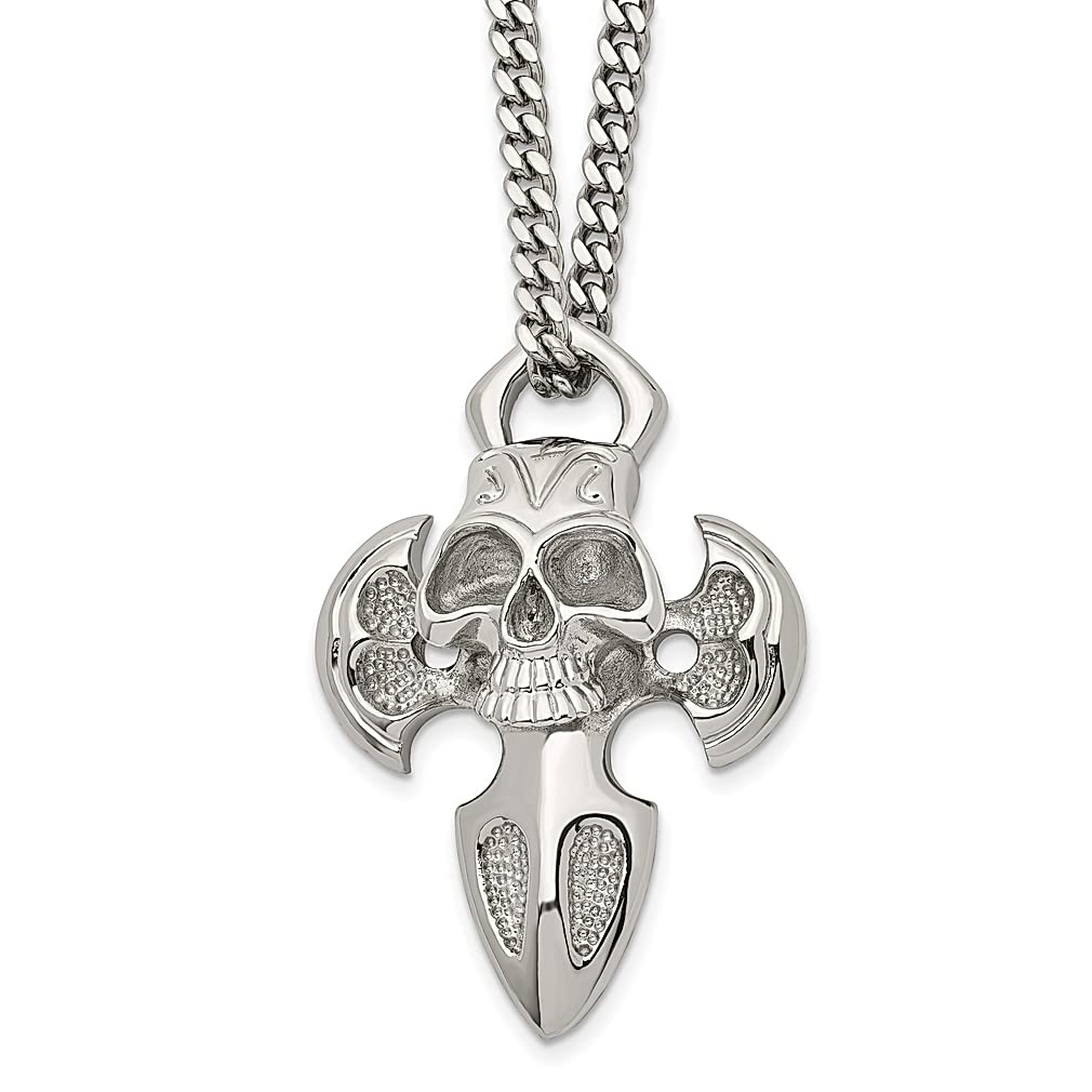 ICE CARATS Stainless Steel Cross & Skull Pendant Necklace - 24 Inch Curb Chain Gothic Jewelry for Women | Religious Charm Gift for Her | Perfect for Gothic Fashion, Everyday Wear & Special Occasions