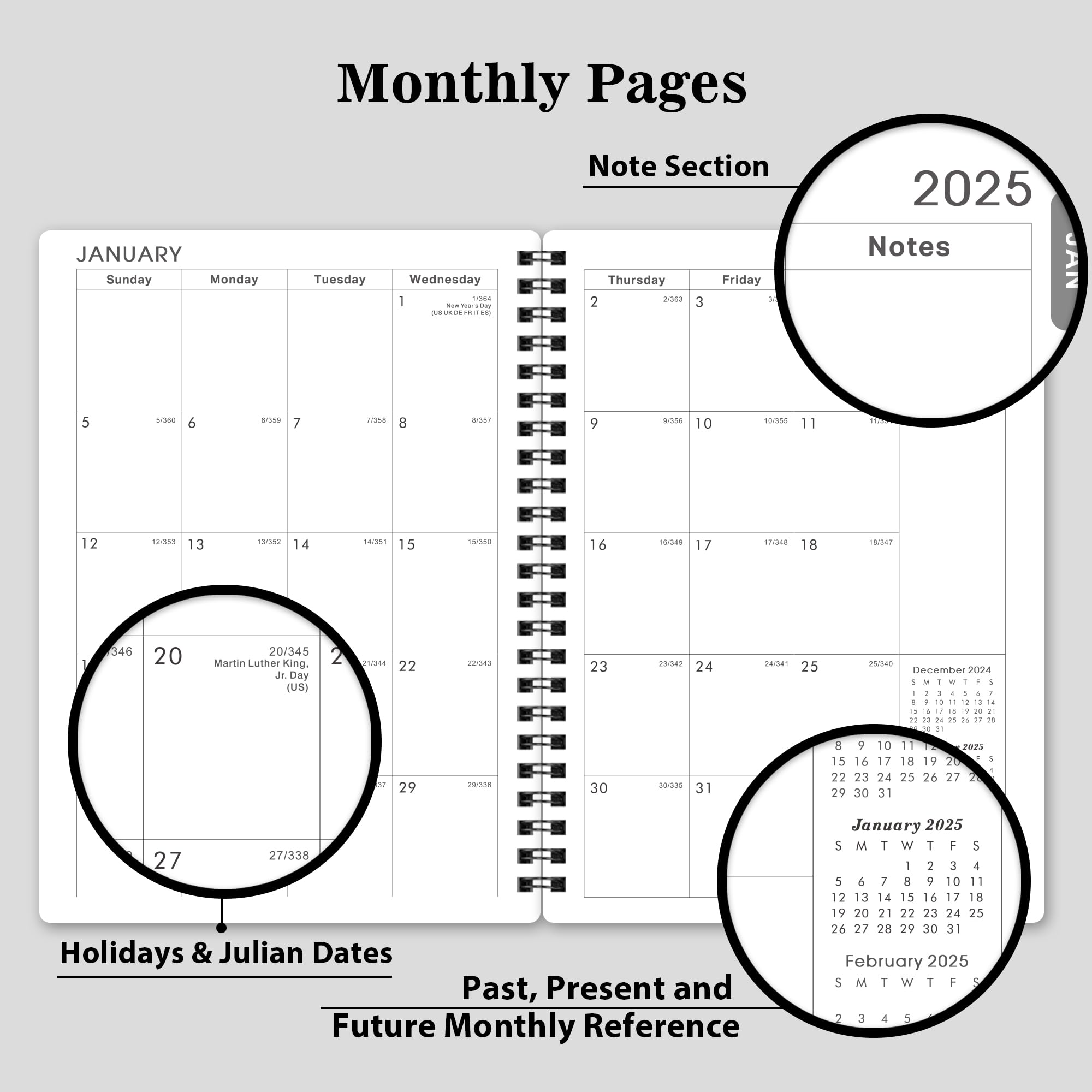 2025 Weekly & Monthly Planner - January to December 2025, 6.25