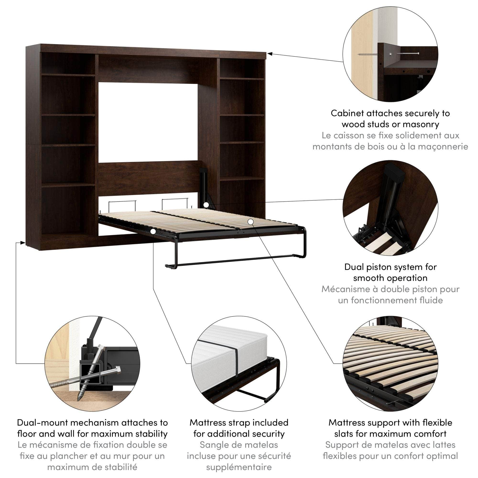 Space-Saving Full Murphy Bed with 2 Storage Units (109W) - 7 Color Options for Home, Office, or Guest Room Use