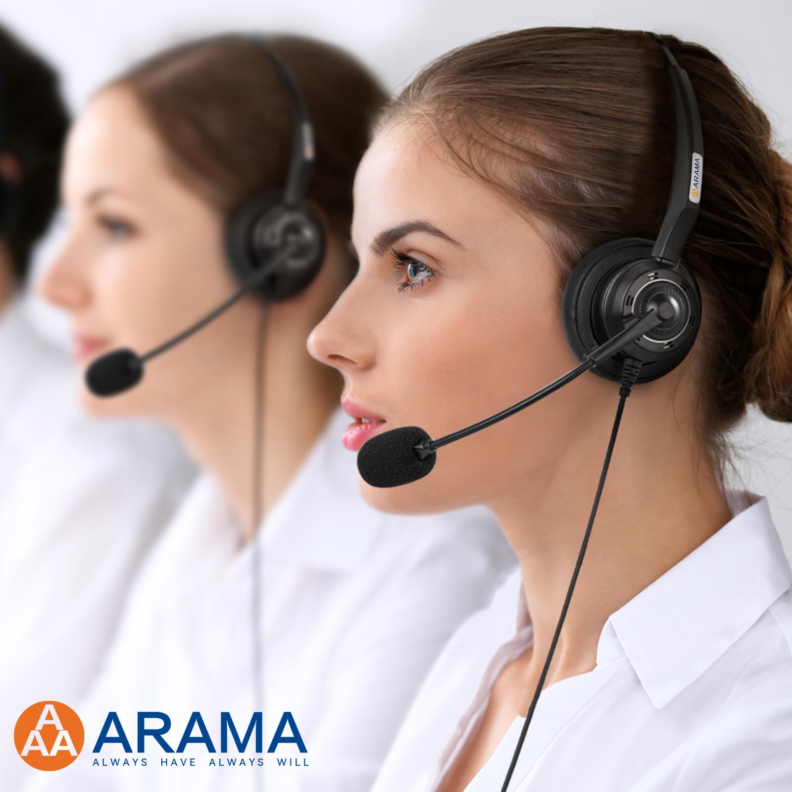 Arama USB Headset with Noise Cancelling Microphone & In-Line Volume Control - Stereo PC Headphones for Laptop, Computer, Business, Home Office - Ideal for Call Center, Skype, Zoom Meetings & Online Chat (Lightweight Design)