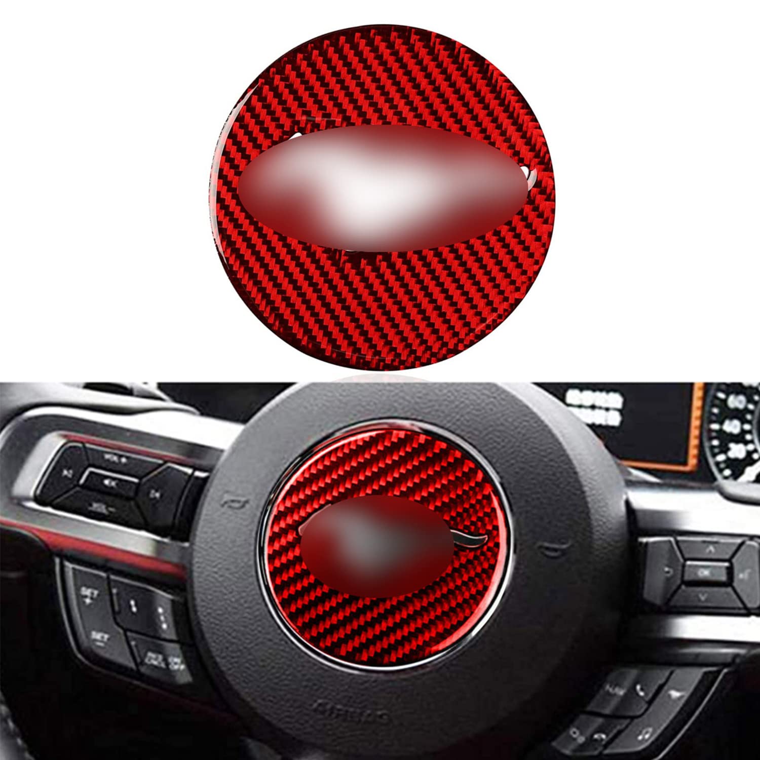Carbon Fiber Steering Wheel Cover Sticker for Ford Mustang 2016-2021 | Red Car Interior Decal | Enhances Grip & Style for Racing & Daily Driving