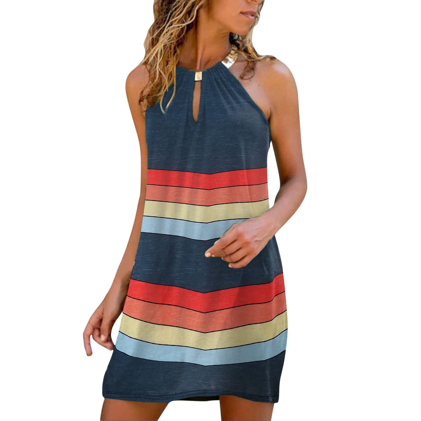 Women's Flowy Summer Casual Sleeveless Halter Gradient Print Dress - Perfect for Beach Vacations, Pool Parties & Summer Outings
