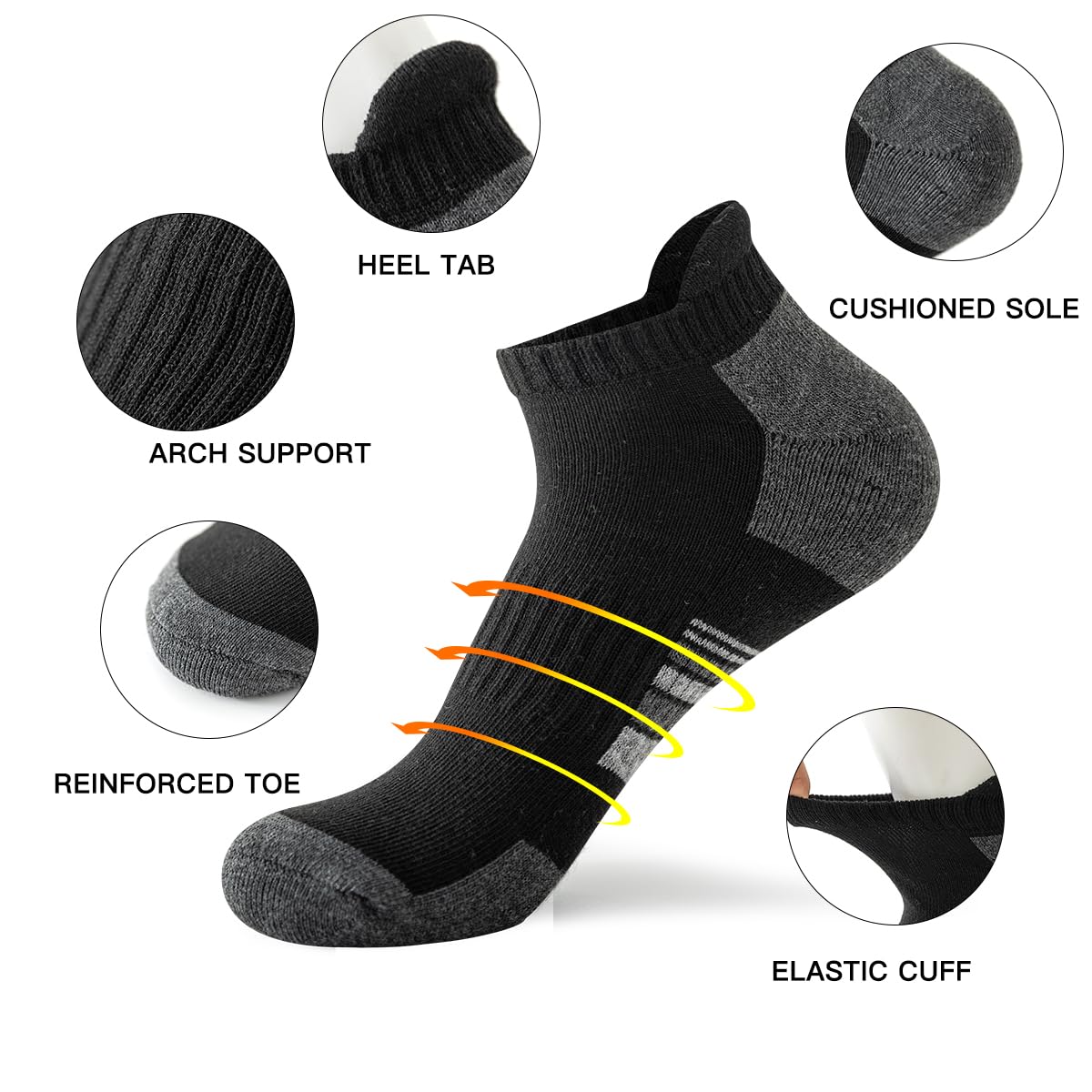 JOYNÉE 10 Pairs Men's Athletic Ankle Socks - Breathable Low Cut Running Socks for Men with Non-Slip Tab - Perfect for Gym, Sports & Daily Wear