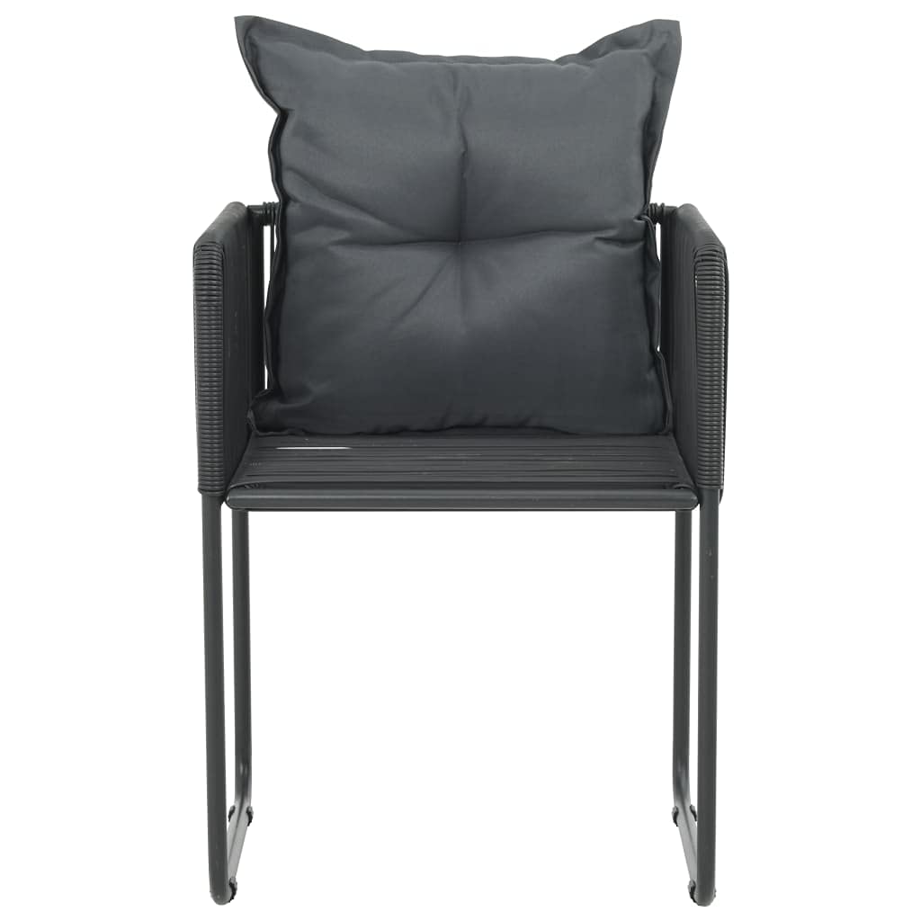 Modern Black Poly Rattan Outdoor Chairs Set of 2 with Pillows - Patio, Garden, Terrace Furniture for Relaxing & Entertaining