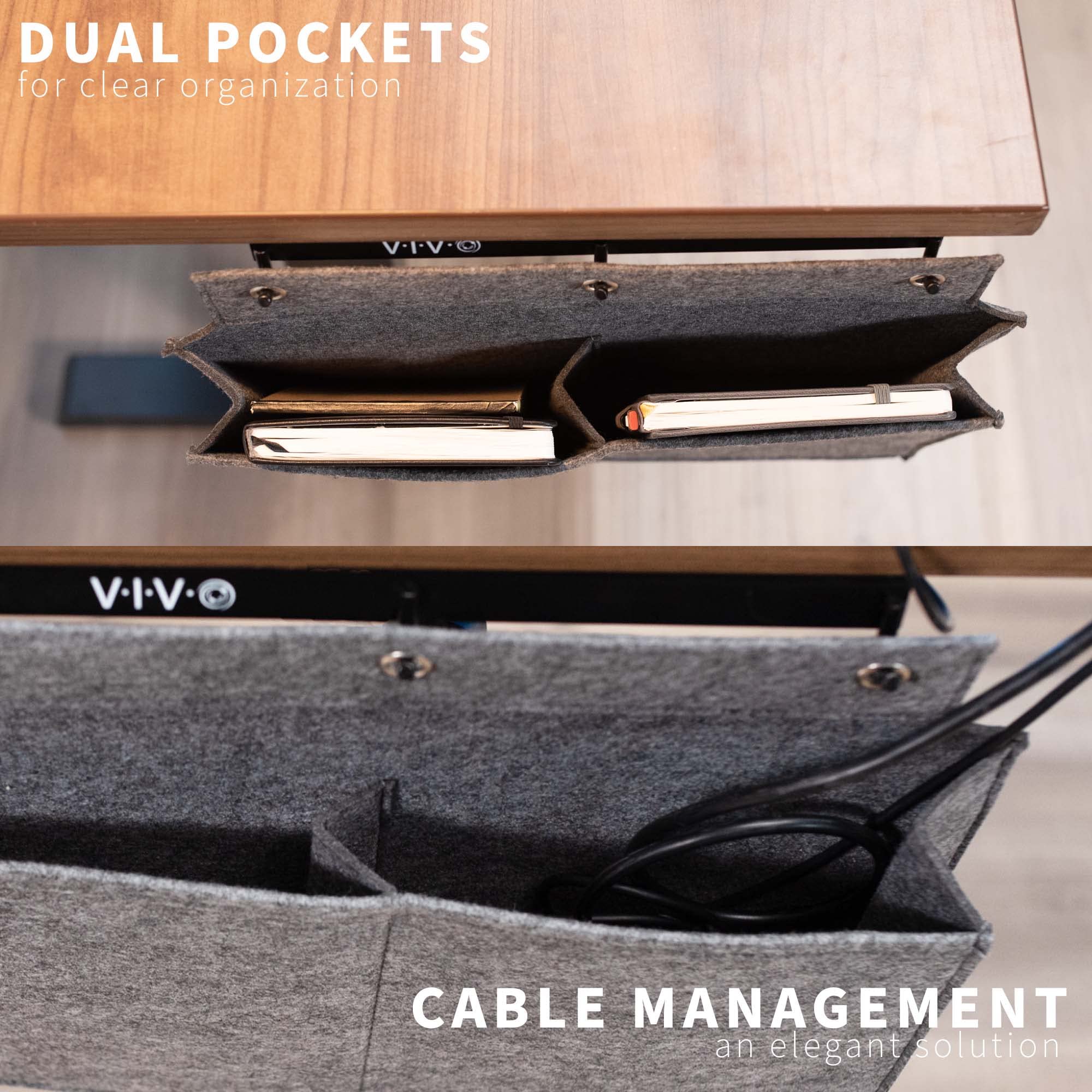 VIVO Side Storage Pocket for Desk - 2 Pocket Workstation Organizer, Hanging Table Bag Pouch for Office Supplies, Notebooks & Accessories (Gray, DESK-AC08PG) - Perfect for Home Office, Study Desk & Workspace Organization