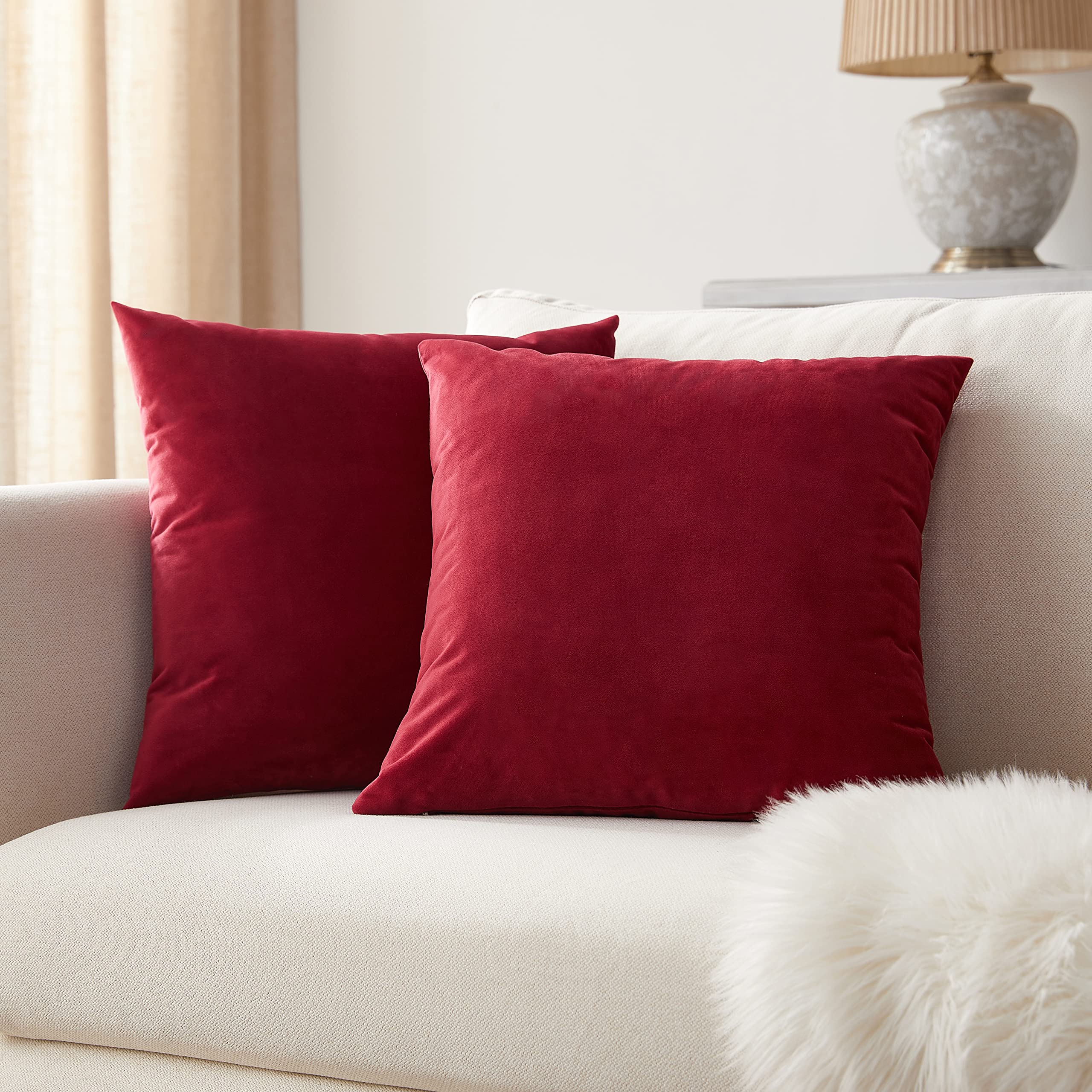 Luxury Wine Red Velvet Pillow Covers Set of 2 - 18x18 Inch Decorative Throw Pillow Cases for Sofa, Couch & Bed - Soft Home Decor Accent for Living Room, Bedroom & Dorm
