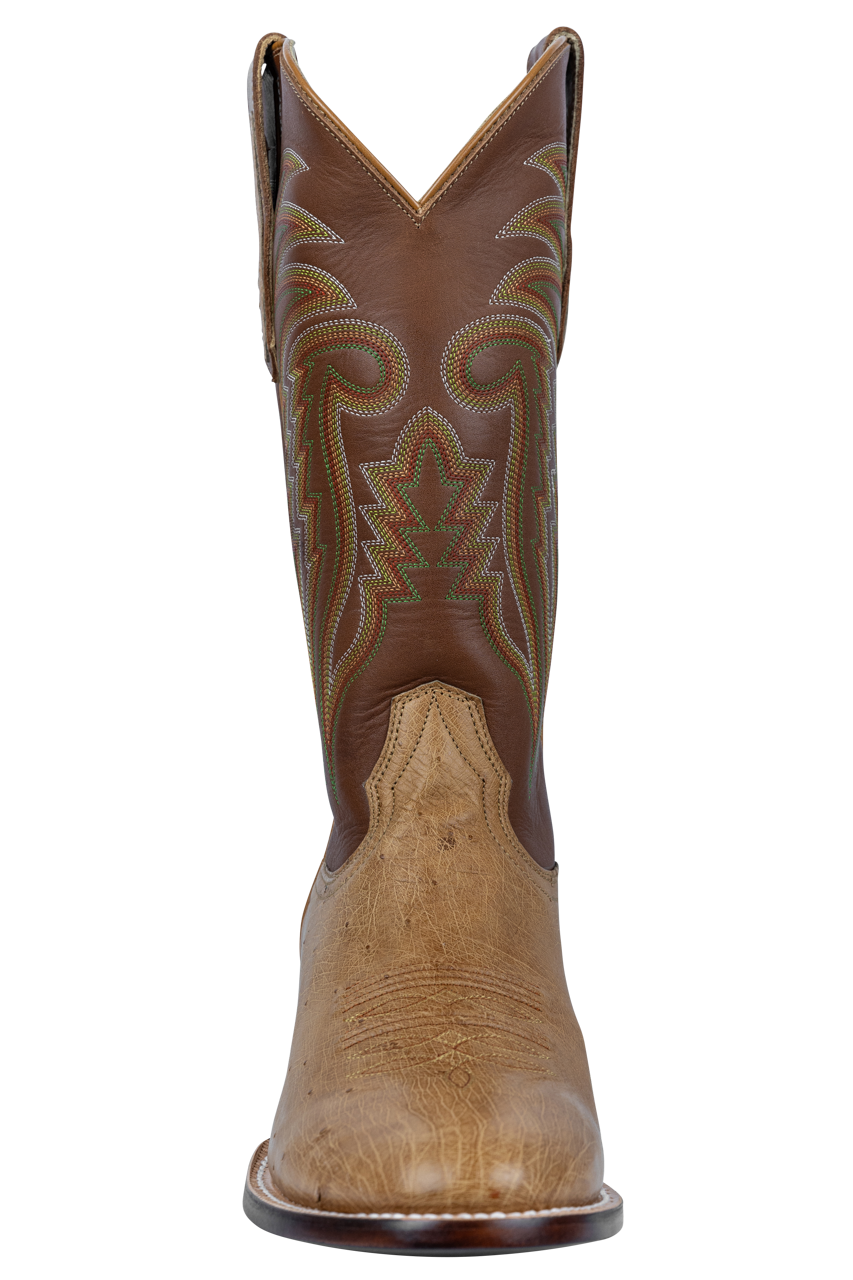 R. Watson Smooth Ostrich Leather Roper Boots - Antique Saddle Western Cowboy Boots for Men - Durable & Comfortable for Riding, Work & Casual Wear