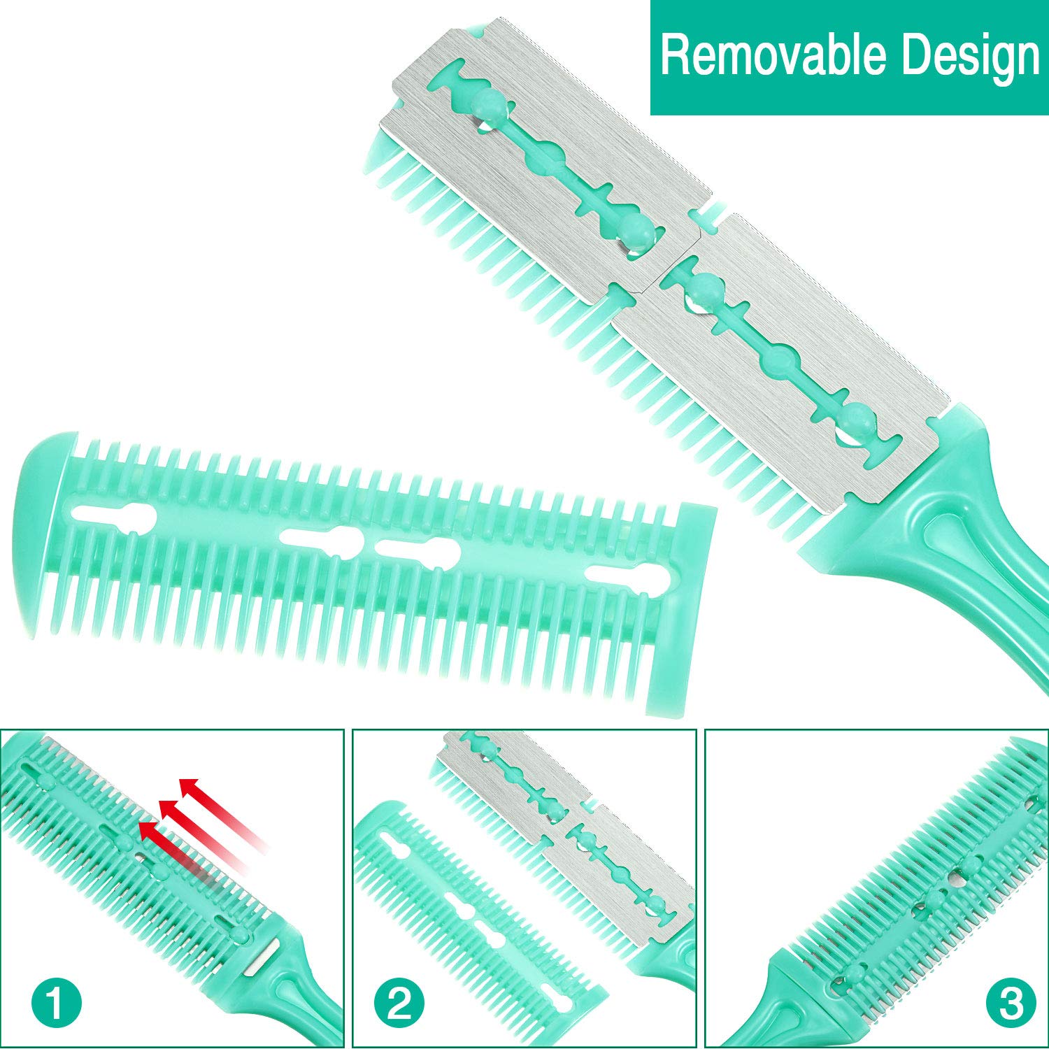 3-Piece Hair Cutting Tool Set - Professional Razor Comb with 10 Blades, Thinning Scissors & Double Edge Razor for Men & Women (Yellow, Green, Pink) | Perfect for Home Haircuts, Salon Styling & DIY Hairstyling