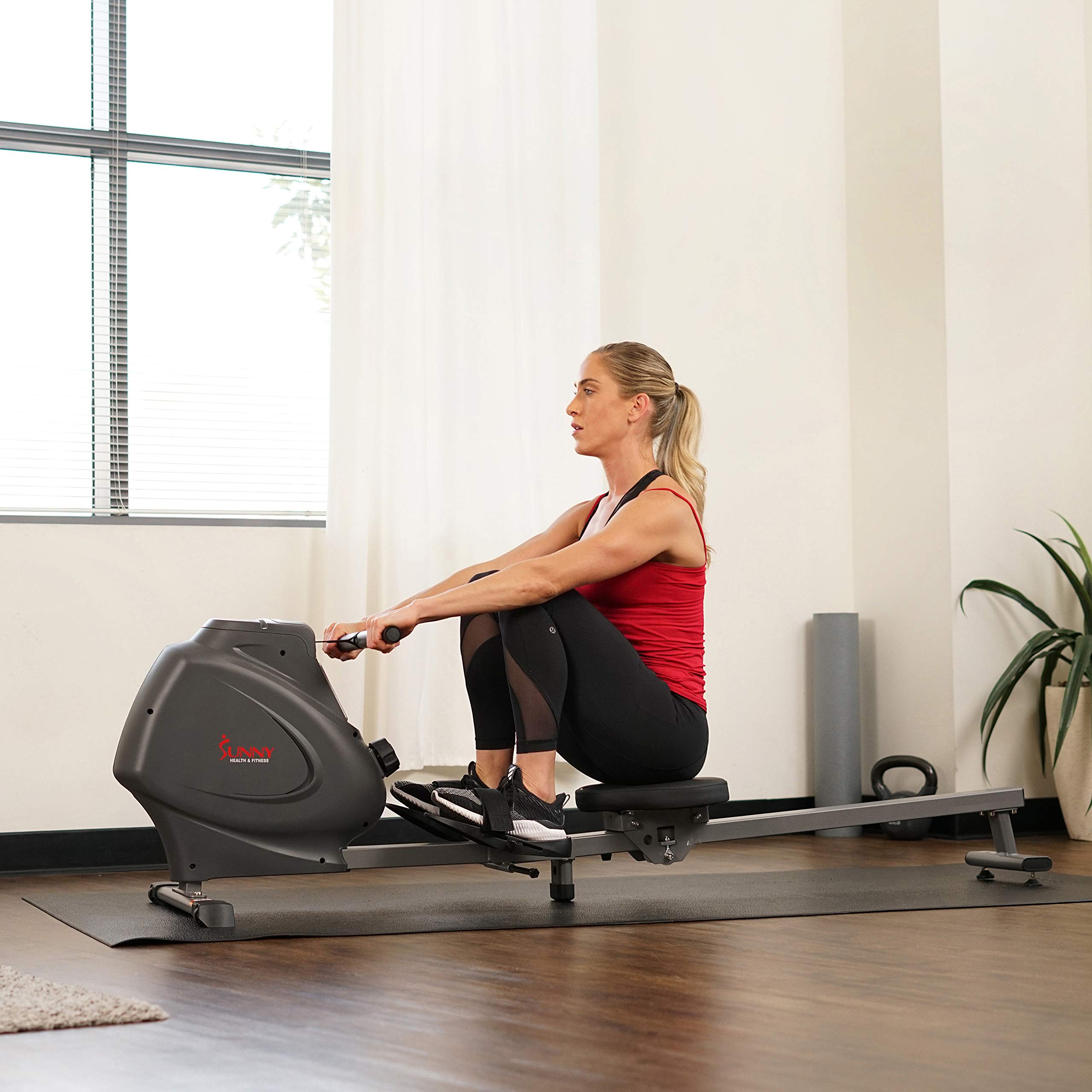 Sunny Health & Fitness Magnetic Rowing Machine - Quiet Home Rower with LCD Monitor & Compact Design | Perfect for Small Spaces & Full-Body Workouts | Connects to Free SunnyFit App for Tracking Progress