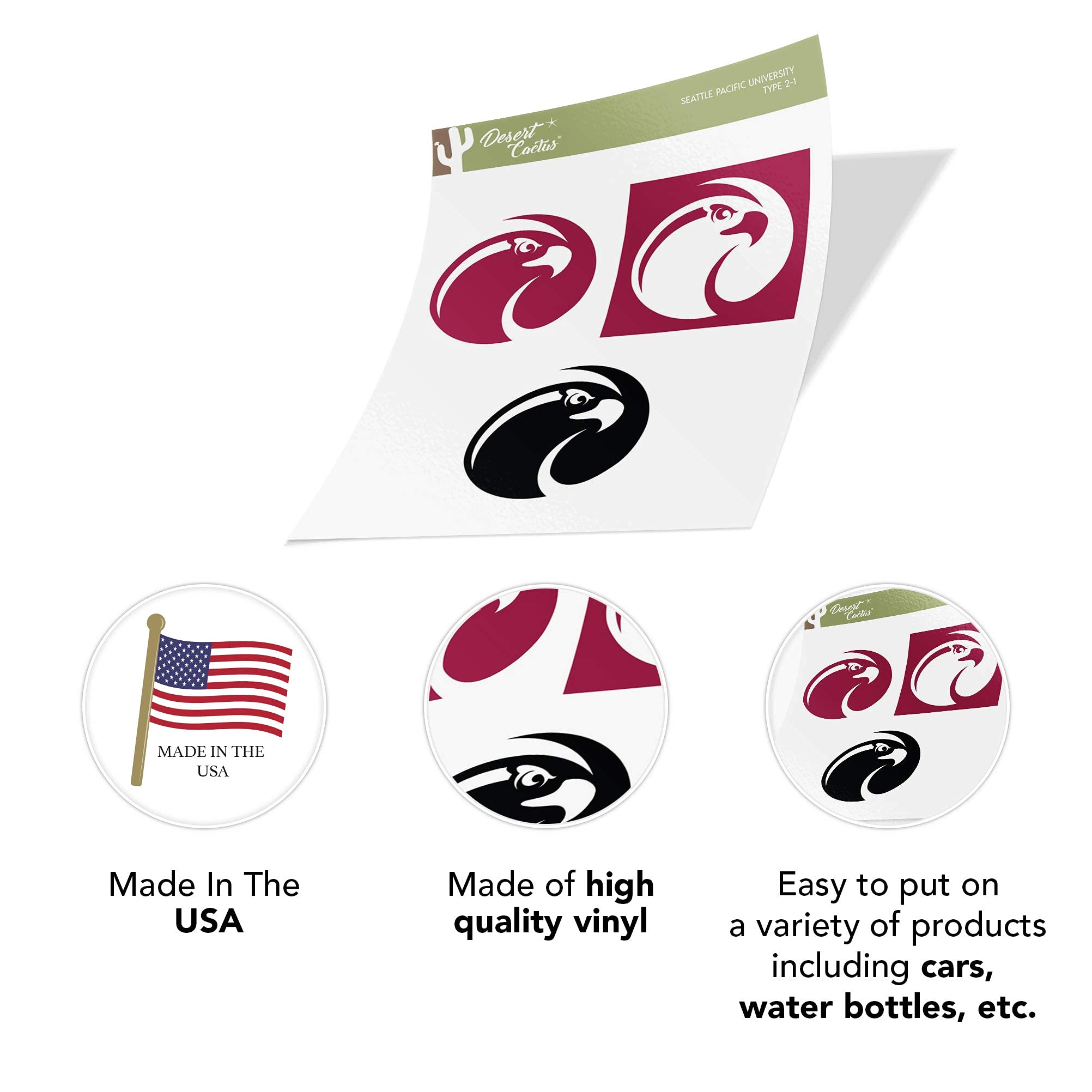 Desert Cactus Seattle Pacific University SPU Falcons Vinyl Decal Stickers - Waterproof Laptop, Water Bottle, Car, Scrapbook Decor - Perfect for College Students, Alumni Gifts & School Spirit Accessories