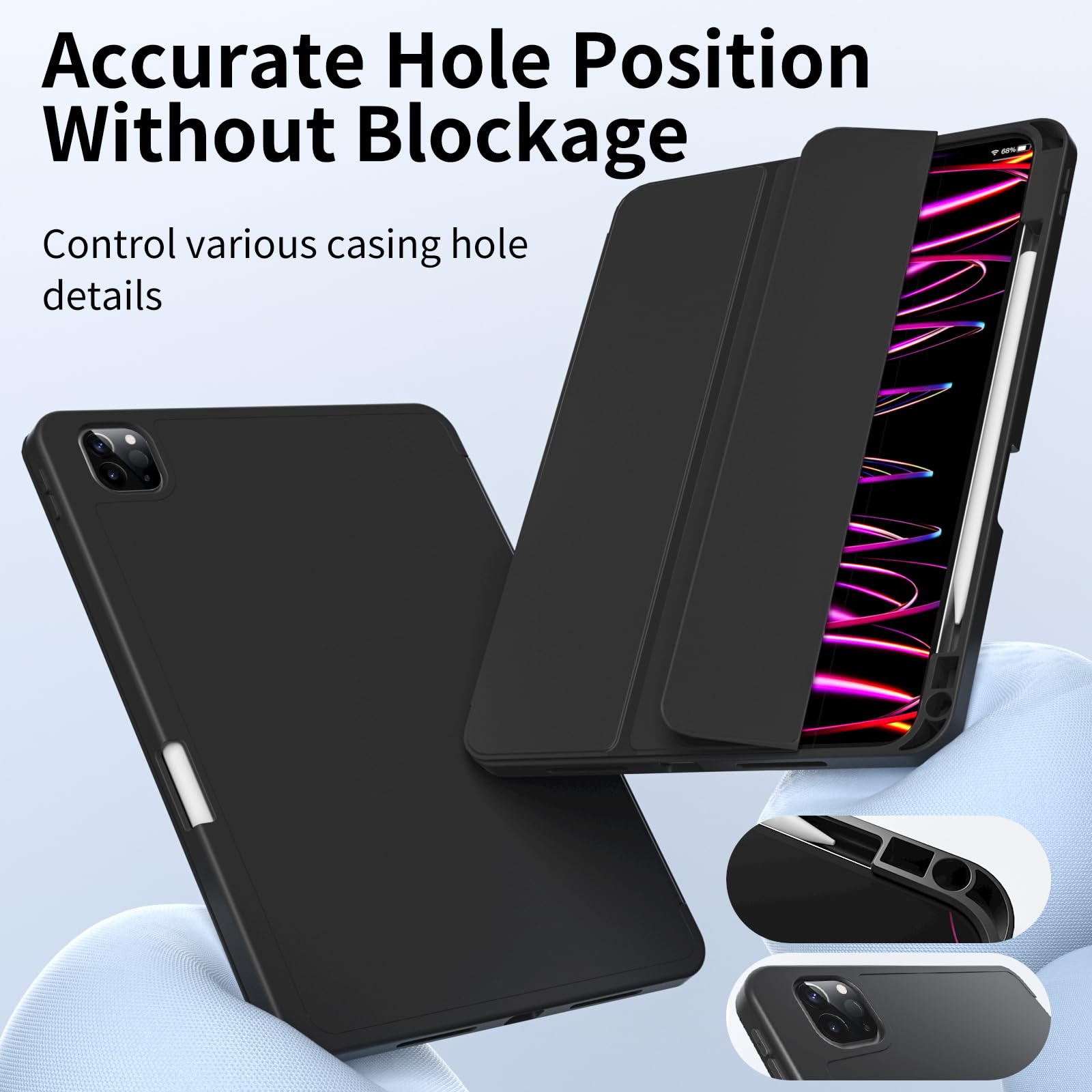Premium iPad Pro 13 Inch Case 2024 (M4/7th Gen) - Compatible with Apple Pencil Pro | Auto Wake/Sleep | Trifold Stand Smart Cover with Soft TPU Back & Pencil Holder - Perfect for Work, Travel & Home Use (Black)