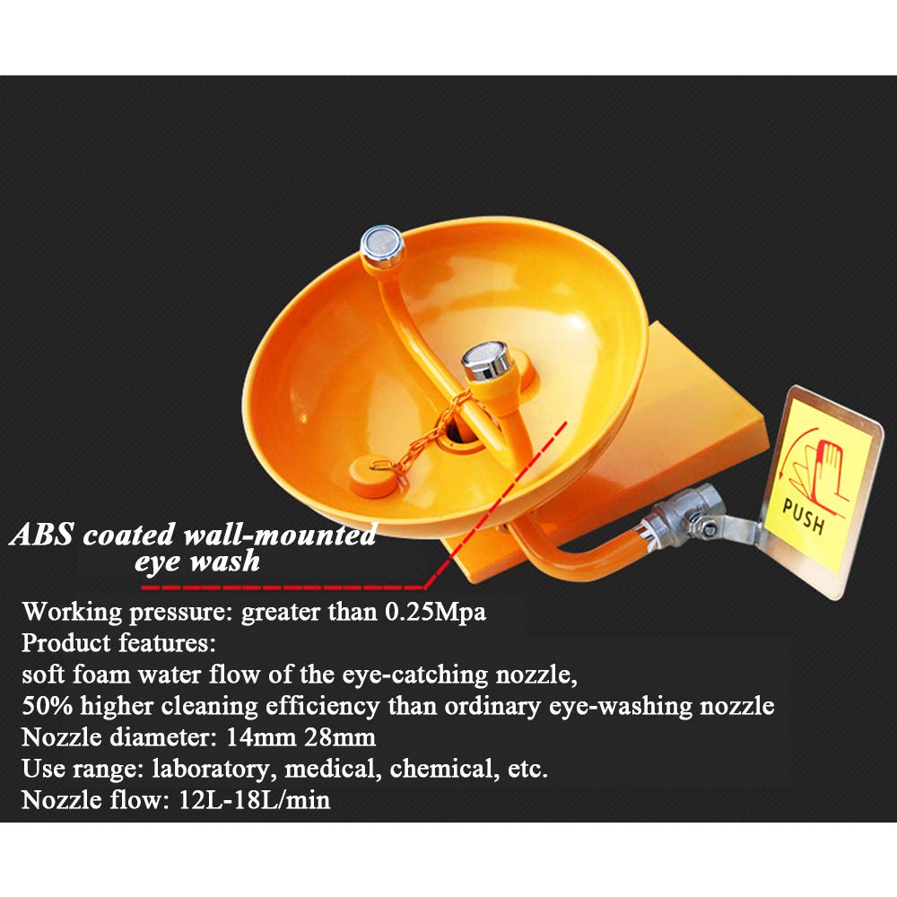 Huanyu Emergency Eye Wash Station - Wall-Mounted ABS Coated 304 Stainless Steel with 80 Mesh Gauze - First Aid Safety Equipment for Laboratories, Factories & Chemical Workplaces