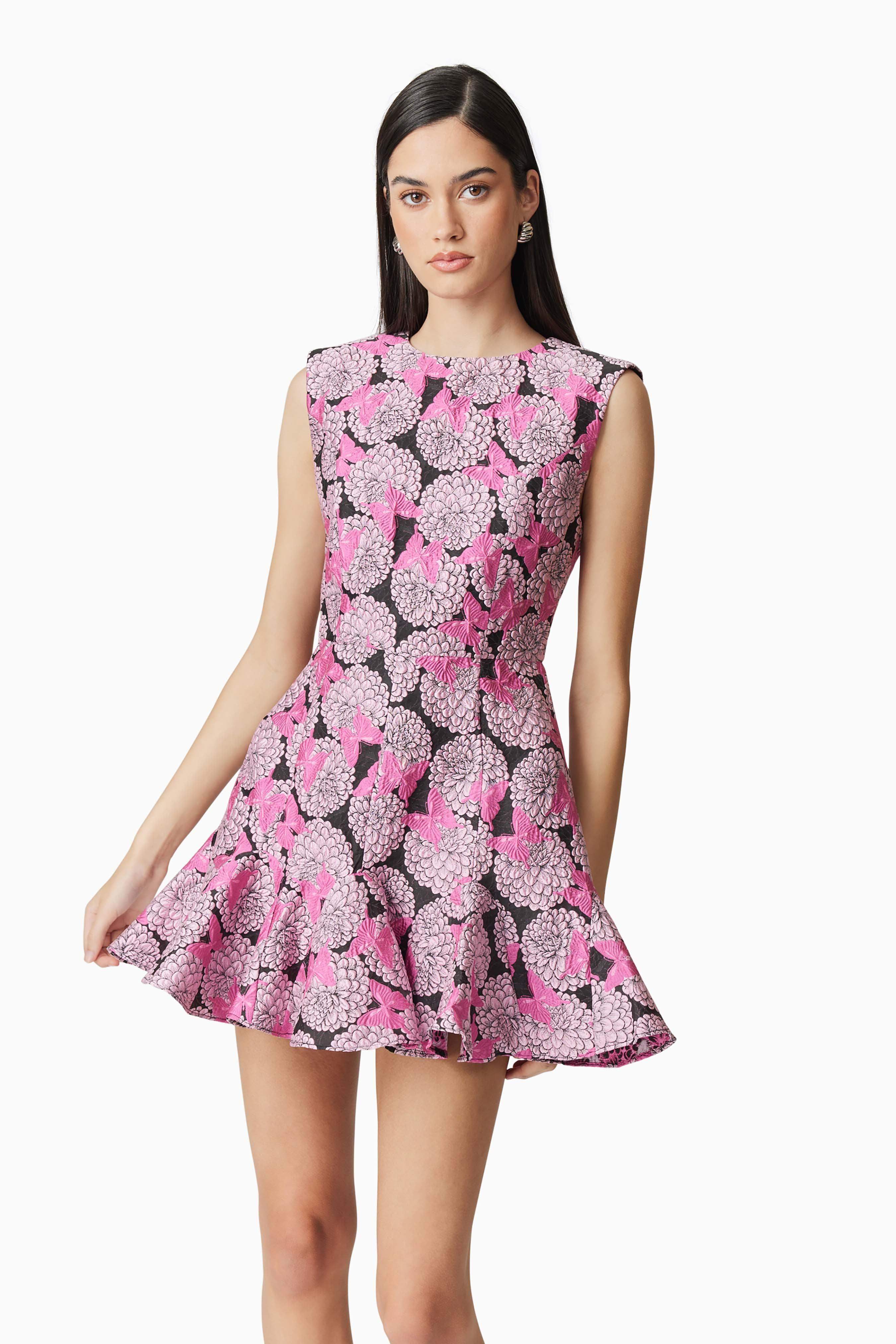 Butterfly Embroidery A-Line Mini Dress in Pink - Elegant Floral Summer Dress for Women, Perfect for Parties, Weddings & Date Nights