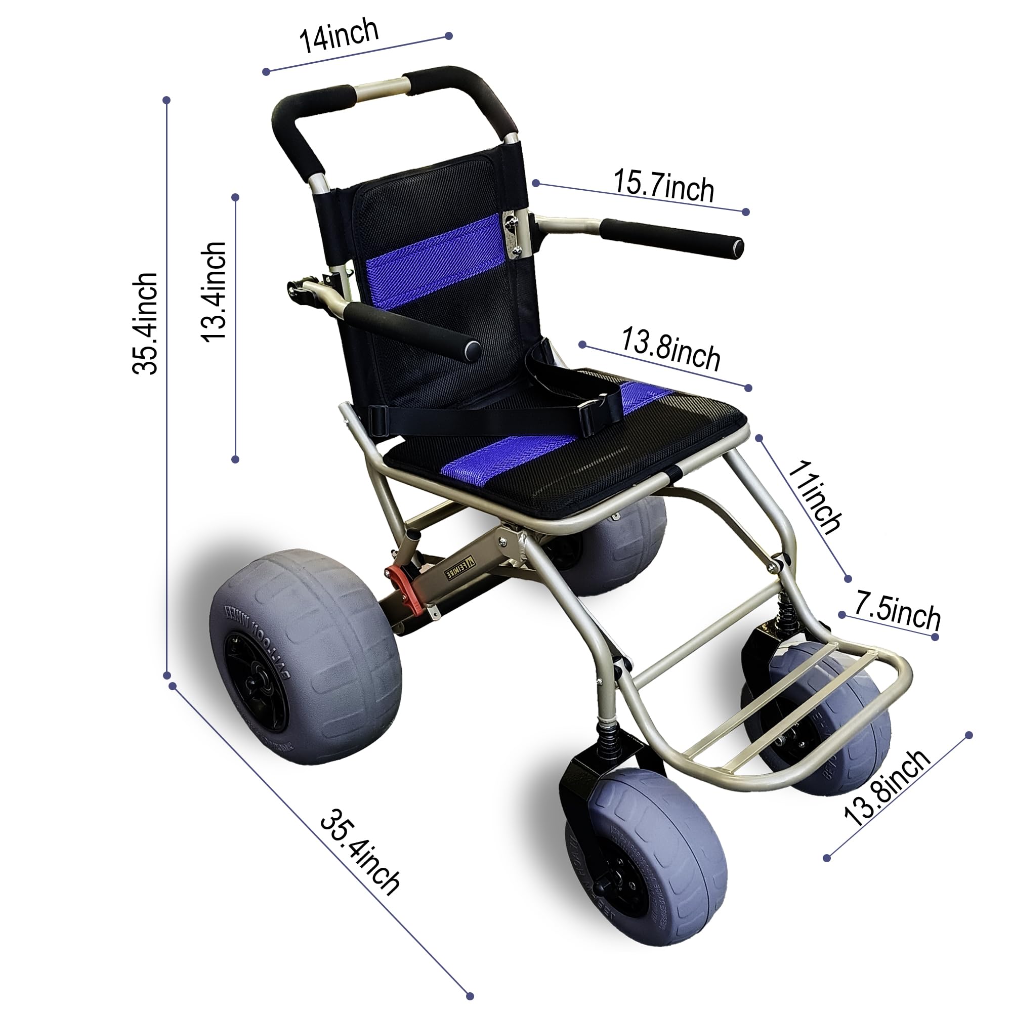 **Lightweight Beach Wheelchair for Seniors & Kids - All-Terrain Sand Wheelchair with Balloon Tires for Soft Sand - Perfect for Beach, Park & Outdoor Adventures**