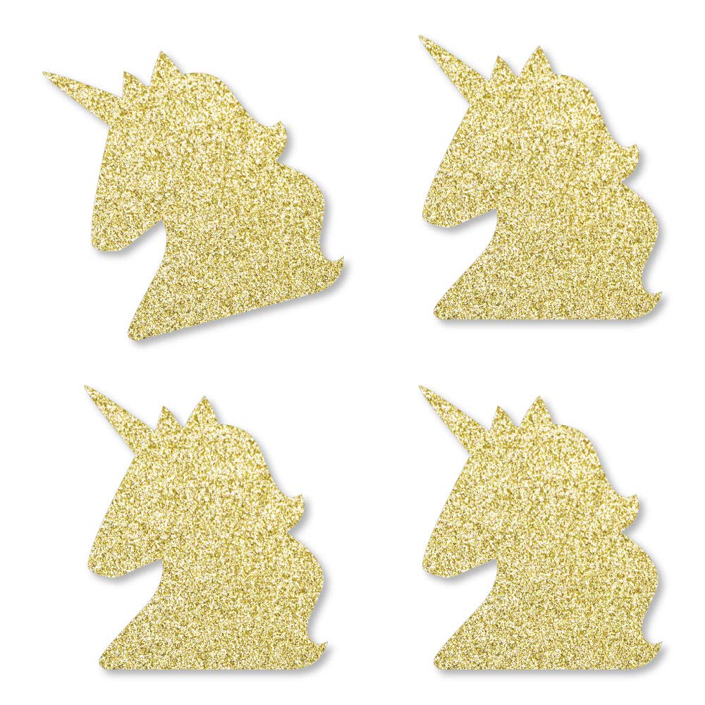 Big Dot of Happiness Gold Glitter Unicorn Cut-Outs - 24pcs No-Mess Real Gold Confetti for Magical Baby Showers & Birthday Parties - Perfect for Unicorn-Themed Decorations, Cake Toppers, and Photo Backdrops