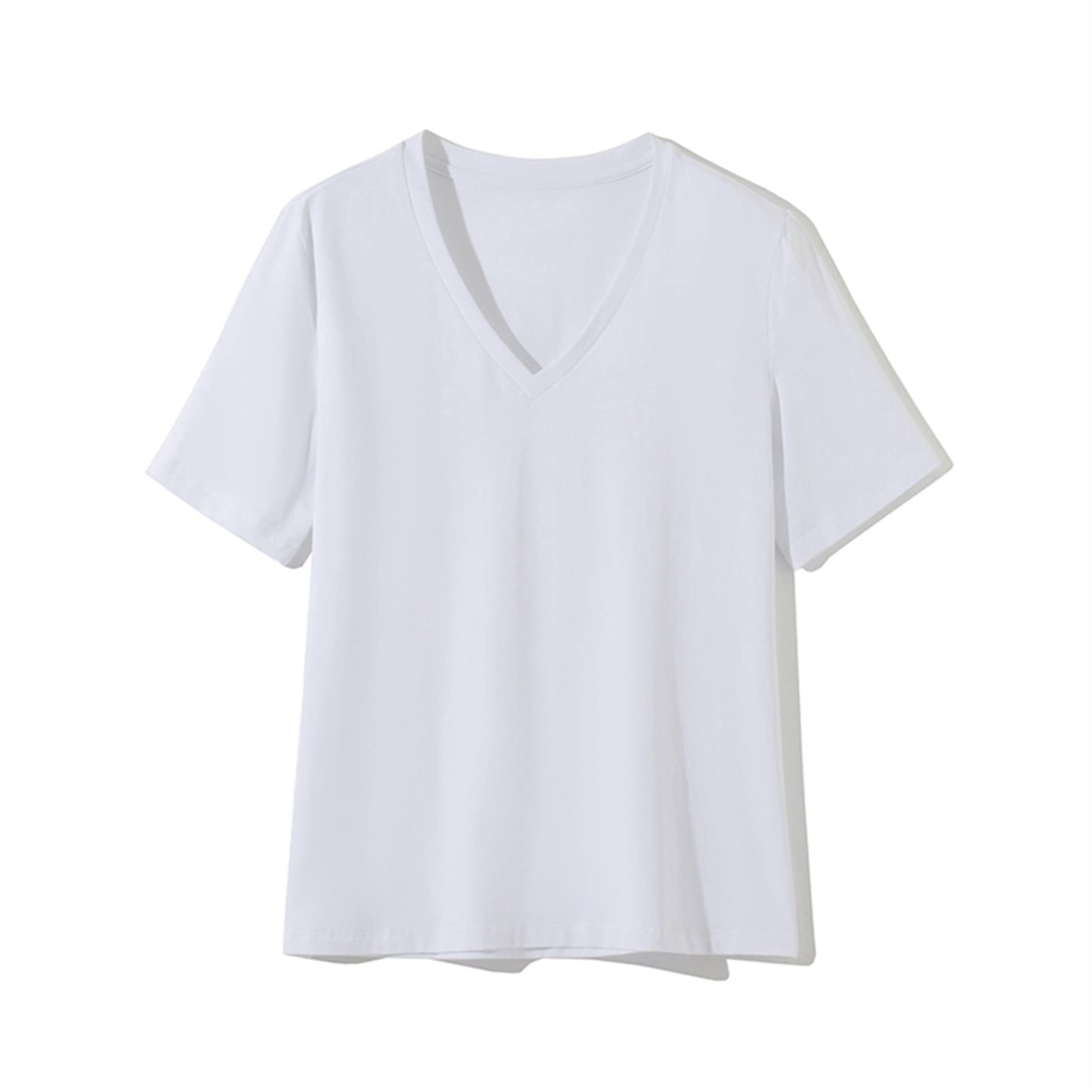 BYGYZSZ Women's Summer Casual V-Neck Cotton Knit T-Shirt - Soft Basic Short Sleeve Top in White (Small) - Perfect for Daily Wear, Beach Outings and Casual Street Style