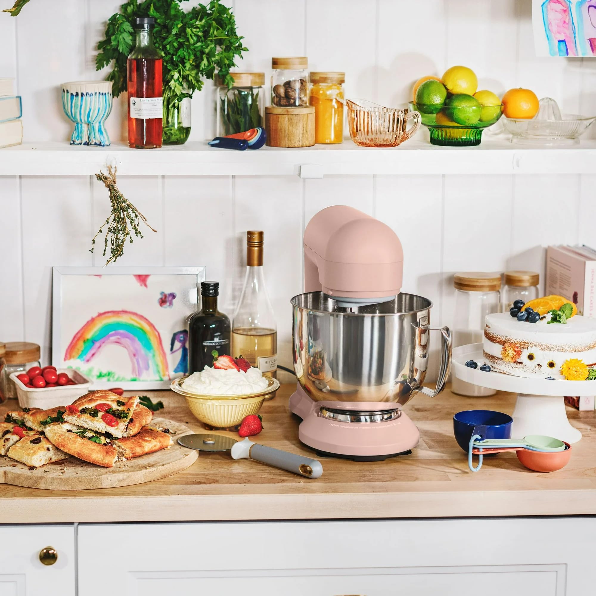 5.3 Qt Stand Mixer with Tilt-Head - Lightweight Powerful 300W Motor - 12 Speed Settings - Includes Beater, Whisk & Dough Hook - Splash Shield - by Drew Barrymore (Rose) - Perfect for Baking Cakes, Cookies, Bread & Pastries at Home