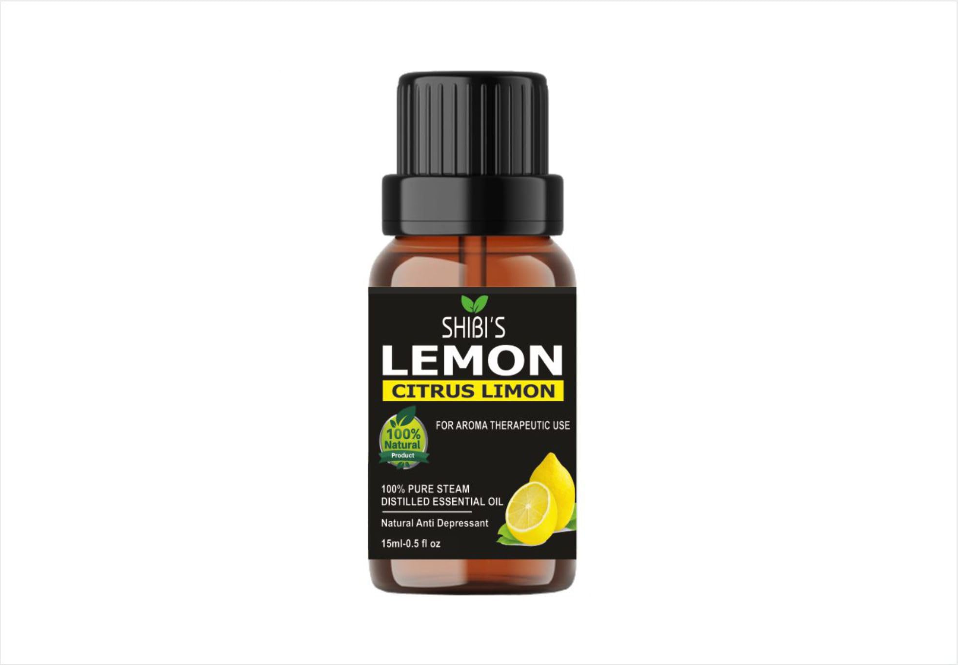 Shibi's Pure Natural Lemon Essential Oil 15ml - Organic Aromatherapy Oil for Face, Hair, Skin Care & Nail Treatment | Home Cleaning & Diffuser Use | Stress Relief & Mood Booster
