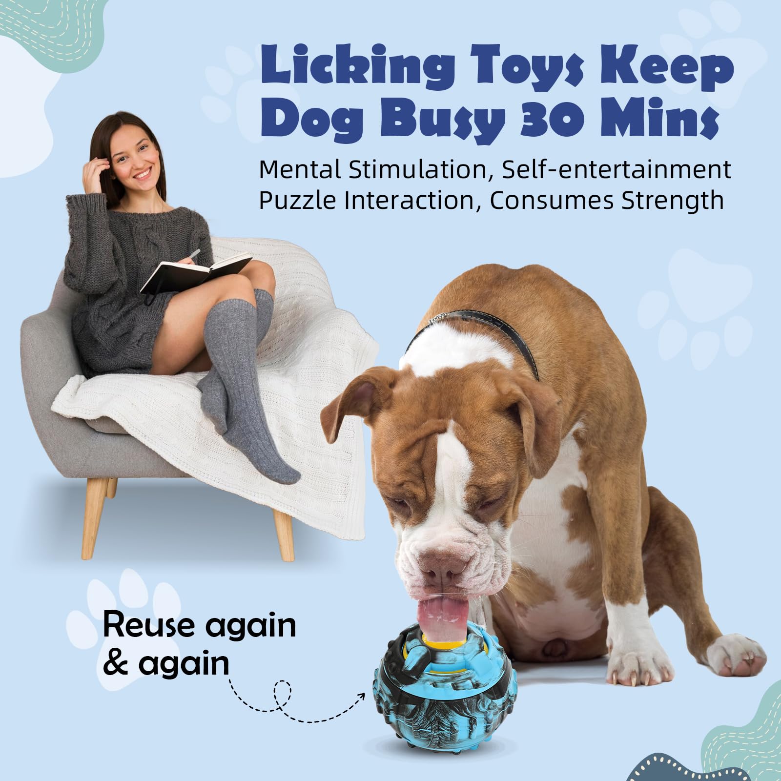 4-in-1 Interactive Dog Toys - Frozen Treat Puzzle Ball, Durable Rubber Chew & Fillable Treat Dispenser for Mental Stimulation | DIY Freezable Chew Toy for Boredom Relief & Dental Health | Perfect for Indoor Play, Training Rewards & Anxiety Relief