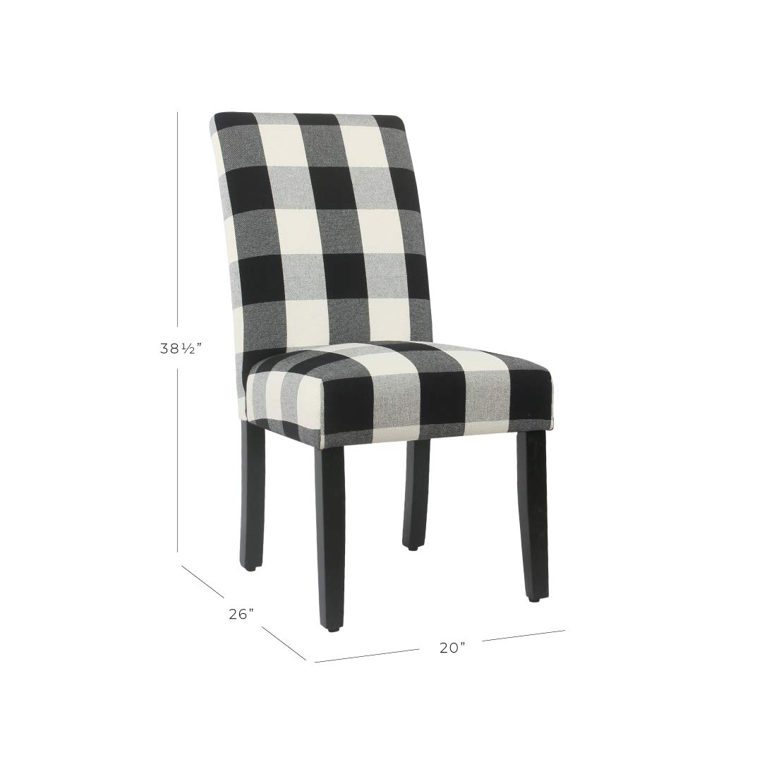 HomePop Parsons Dining Chair Set of 2 - Black Plaid Upholstered Kitchen Chairs for Dining Room, Breakfast Nook, or Office - Comfortable Modern Farmhouse Style Seating