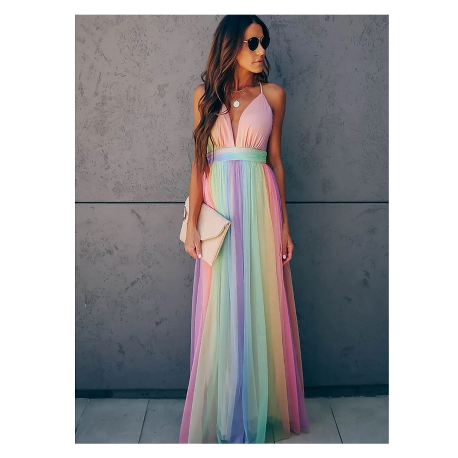 CCBUY Women's Deep V-Neck Mesh High Waist Sling Dress - Sexy Summer Beach Dress, Streetwear Fashion for Night Out & Vacation (Color: A, Size: S)