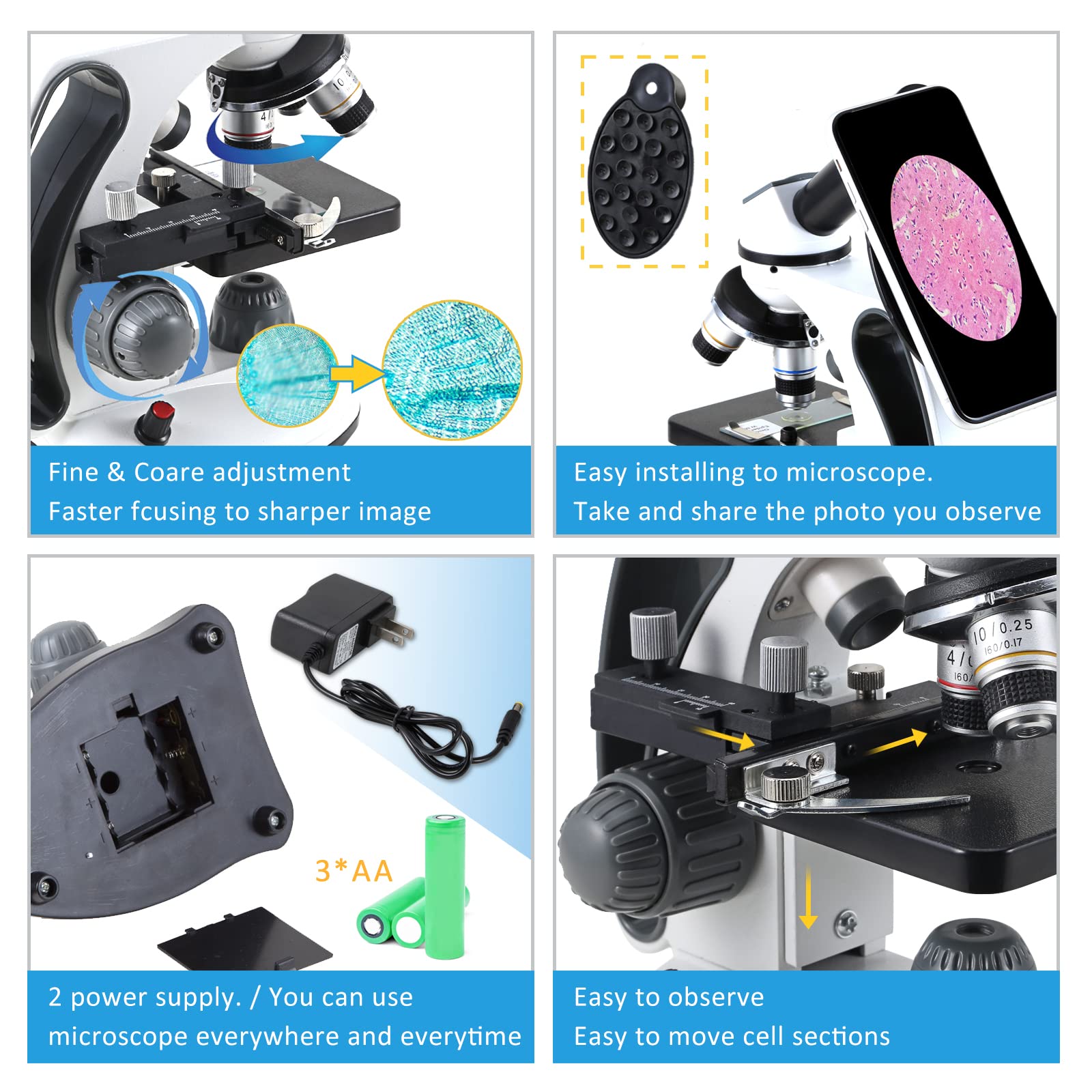 40X-2000X Professional Microscope for Kids, Students & Adults - with 30 Prepared Slides, 2.0MP Camera & Phone Adapter - Perfect for School Labs, Home Education & Scientific Exploration