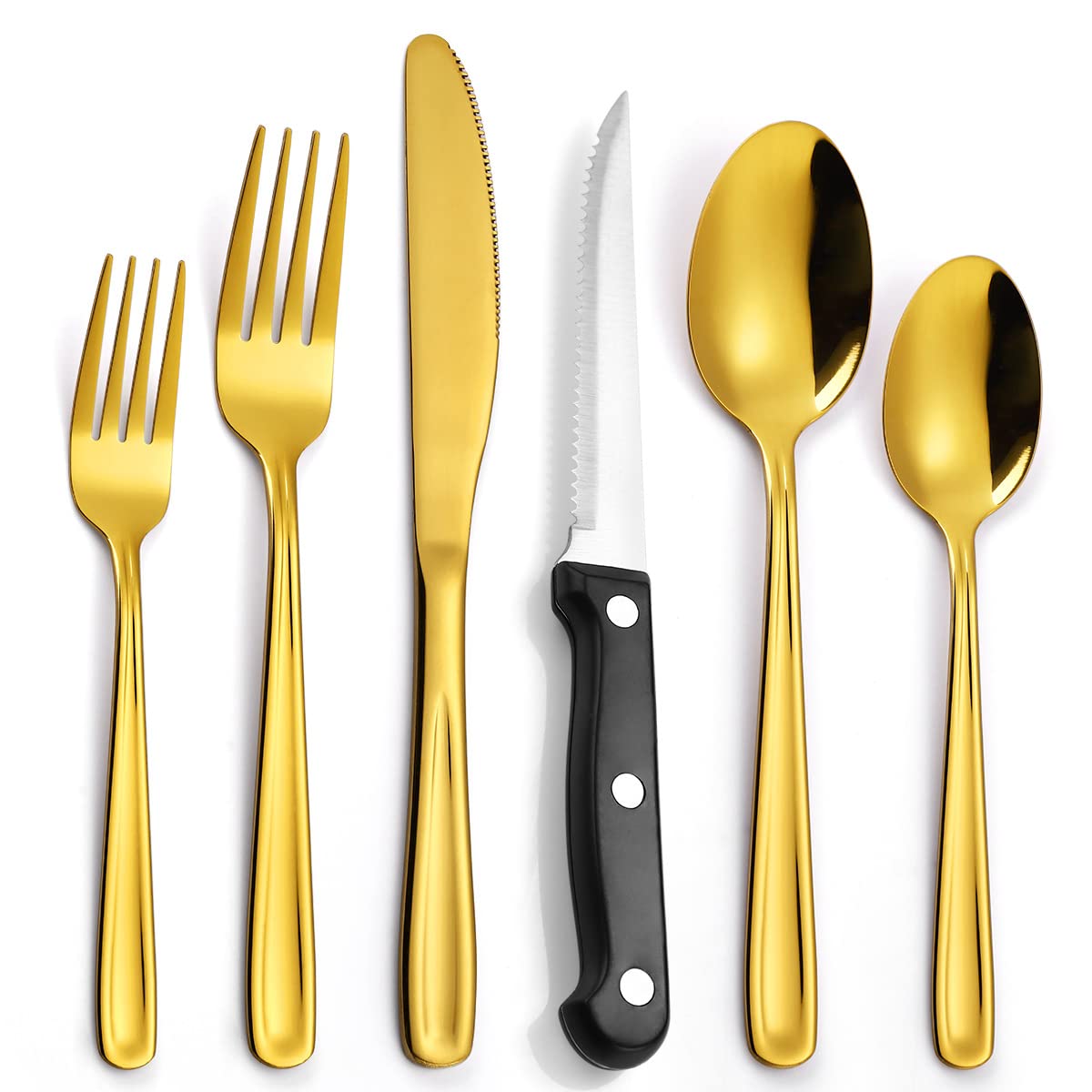 18-Piece Stainless Steel Flatware Set for 3 - Gold Silverware Cutlery Set with Dinner Knives, Forks, Spoons & Steak Knives - Modern Square Design, Mirror Polished & Dishwasher Safe - Perfect for Dinner Parties, Weddings & Home Dining