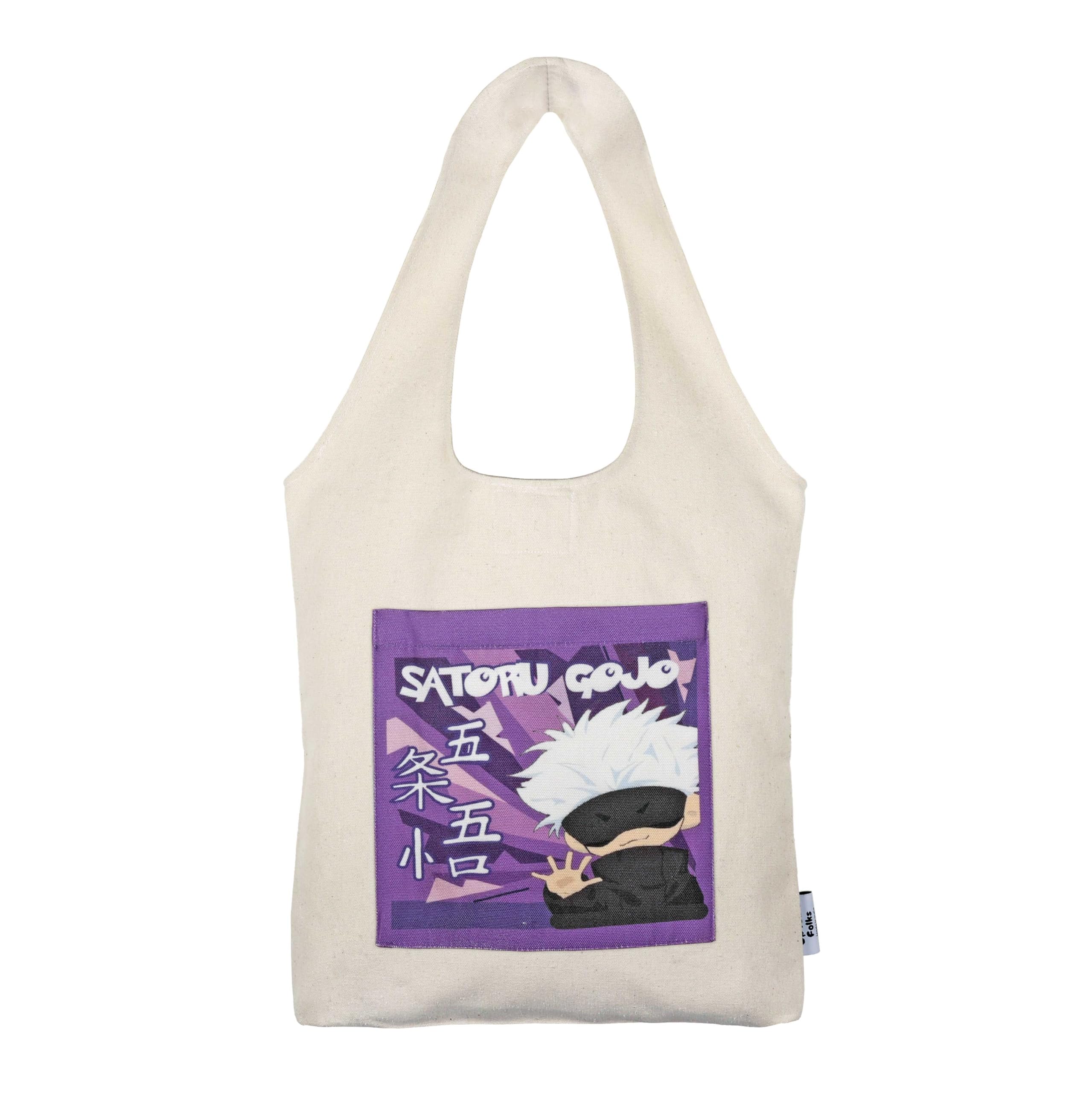 UpTown Folks Satoru Gojo Anime Tote Bag - Durable Canvas Unisex Shoulder Bag with Magnetic Closure & 2 Pockets - Perfect for Shopping, Work, School & Anime Conventions