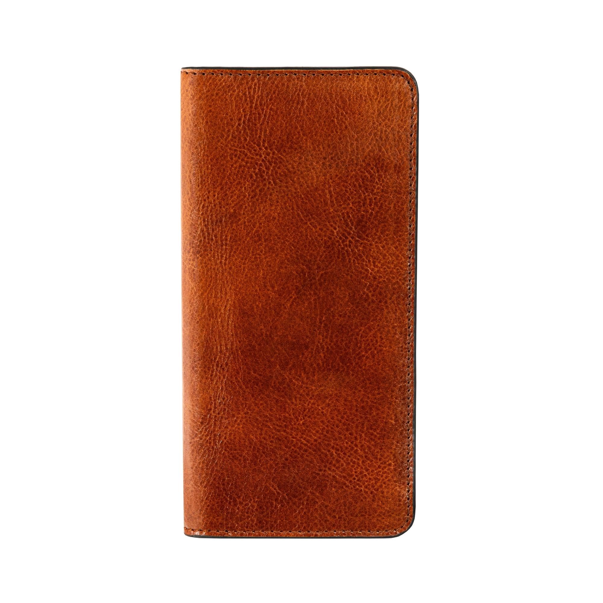 Premium Italian Leather Bifold Wallet for Men - Slim RFID Blocking Checkbook & Tall Billfold Card Holder - Time Resistance Long Leather Wallet (Cognac Brown) - Perfect for Business, Travel & Everyday Use