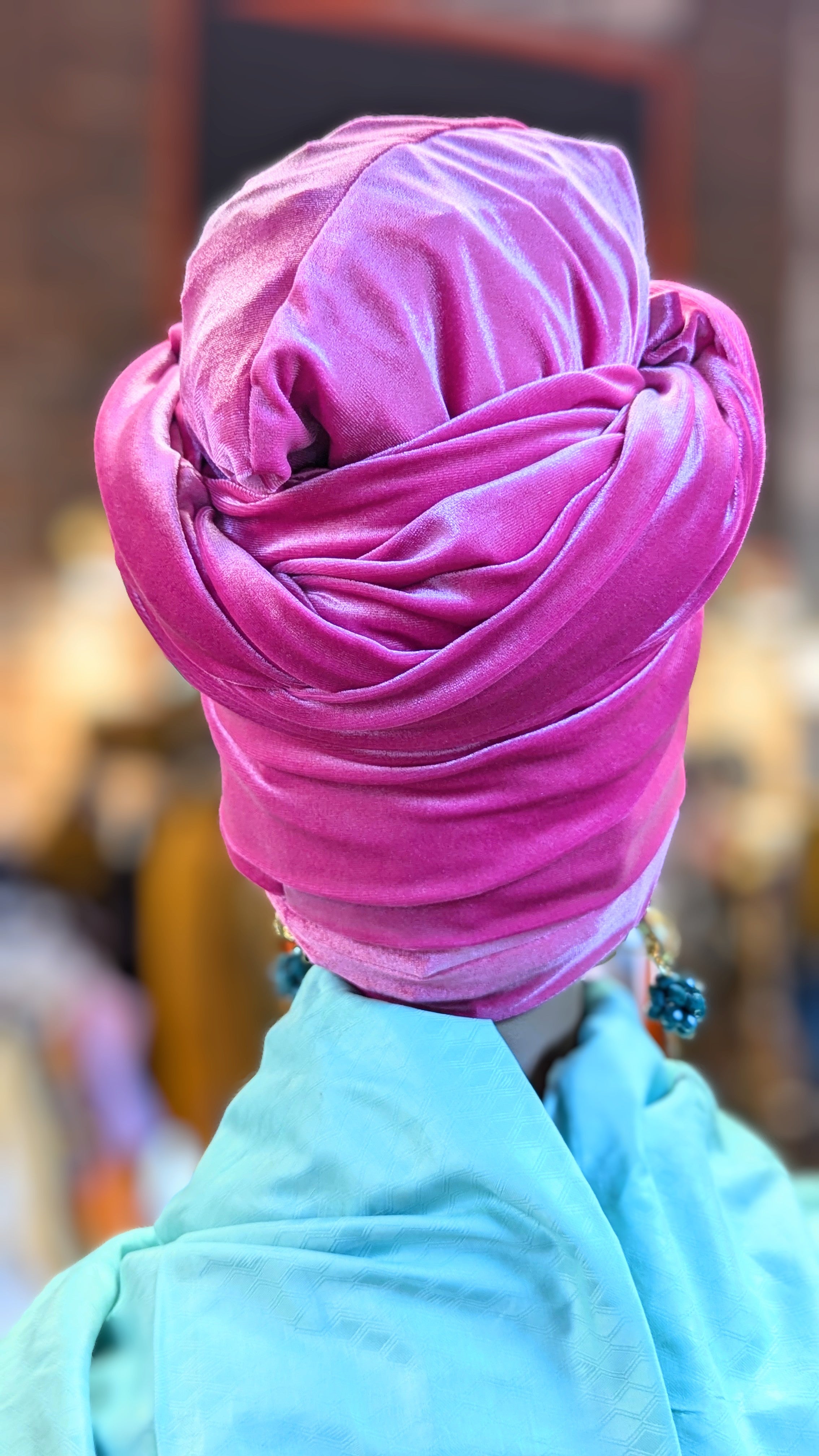 Kaliyah Fuchsia Pink Velour African Hat Head Wrap DPVHHWP3 – Stylish & Comfortable Headwear for Women, Perfect for Church, Weddings, and Cultural Events