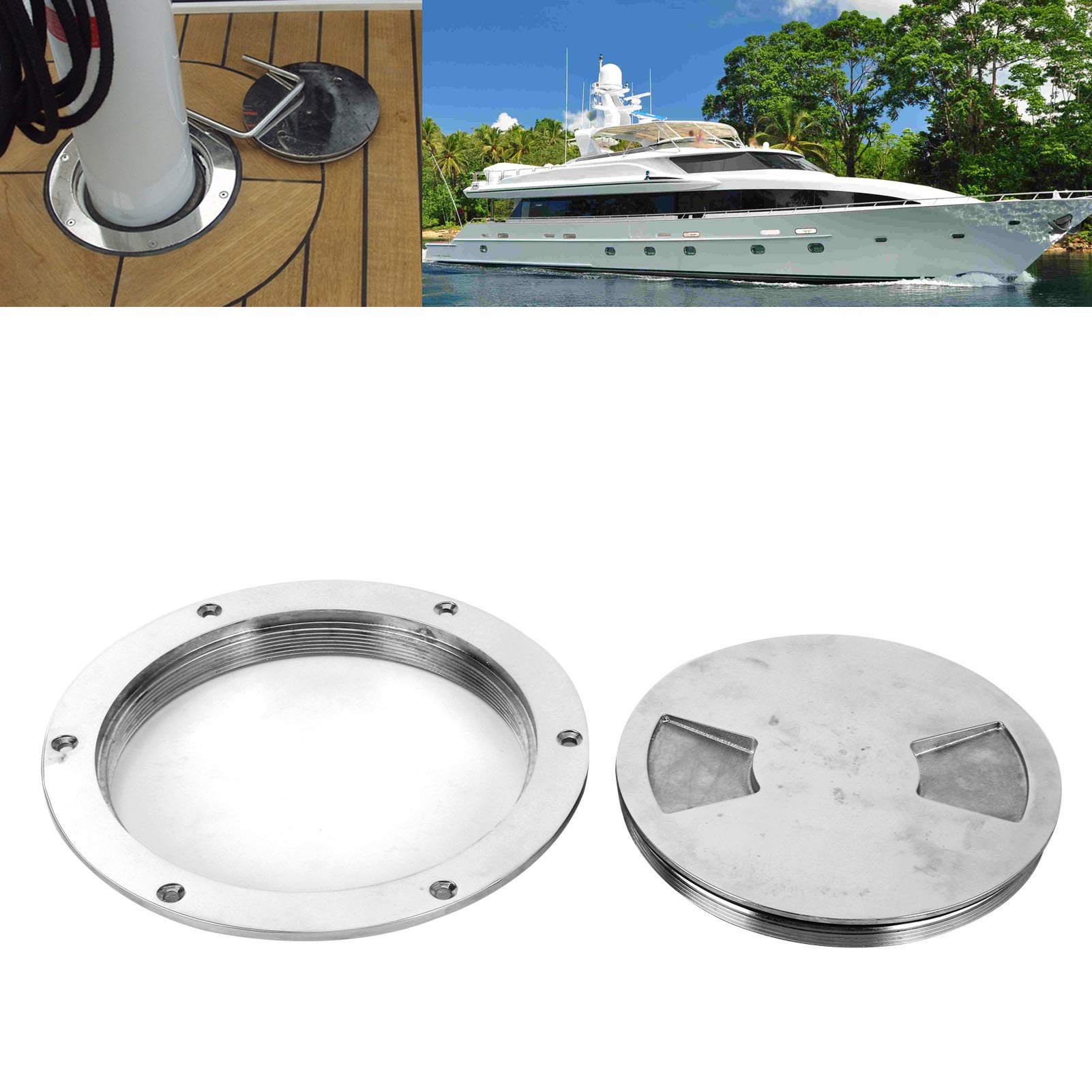 6 Inch Stainless Steel Marine Deck Plate Hatch Cover with Key - Waterproof Boat Inspection Accessory for Yacht, Sailboat & Ship Maintenance | Durable Marine Hardware for Engine Room & Storage Access
