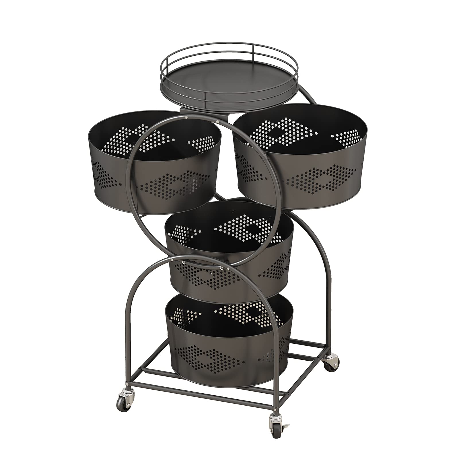 4-Tier Rotating Storage Shelf with Removable Baskets - 360° Swivel Kitchen Organizer with Wheels for Fruits, Vegetables & Household Items - Space-Saving Floor Standing Rack for Kitchen, Bathroom & Living Room (Black) - Perfect for Small Spaces & Clutter-Free Organization