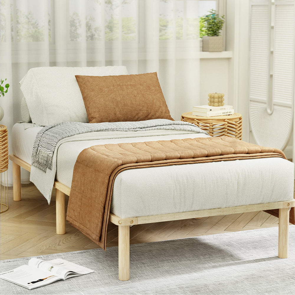 Minimalist King Single Wooden Bed Frame - Solid Pine Wood, Sturdy & Elegant Design for Bedroom, Guest Room, or Dormitory