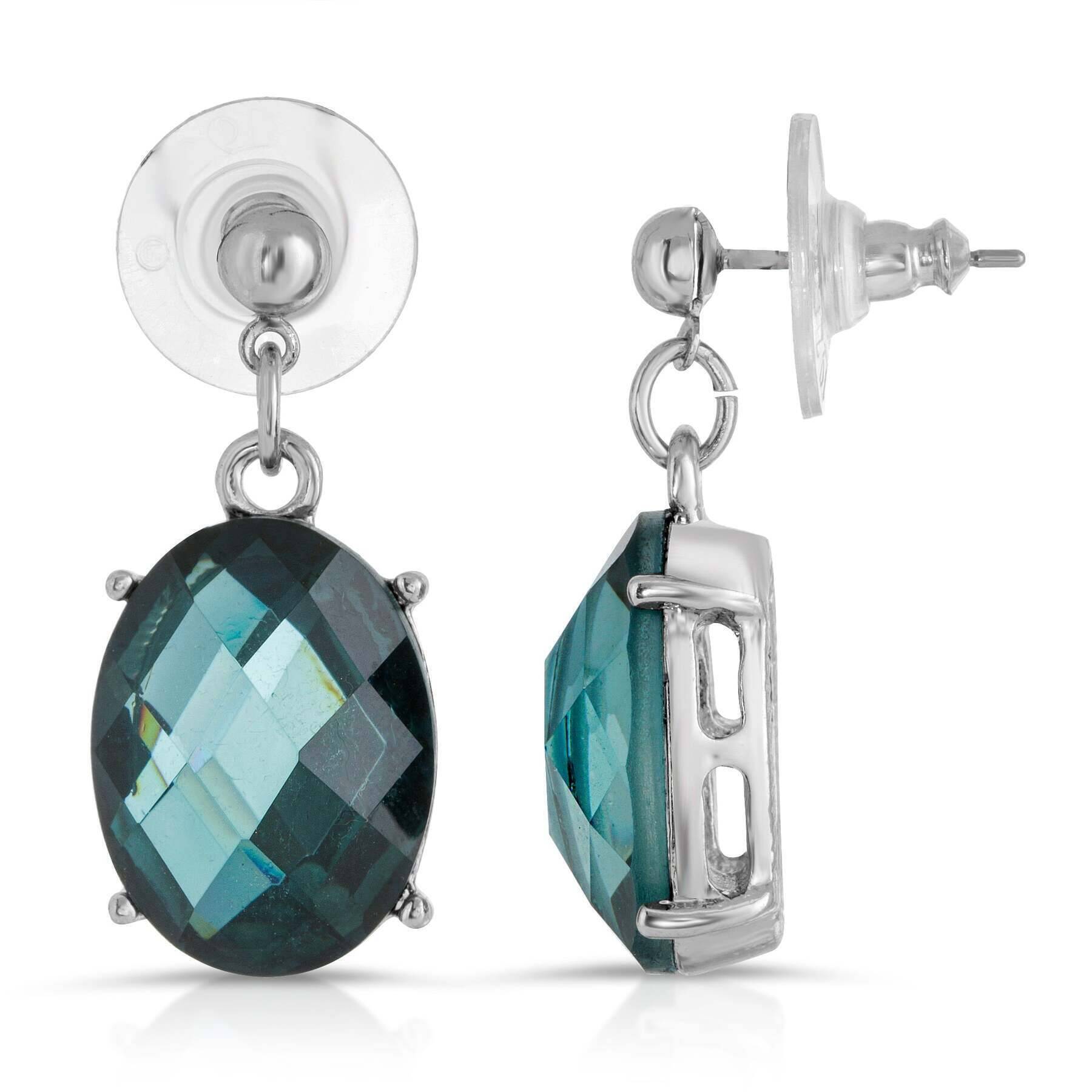1928 Jewelry Classic Oval Montana Blue Faceted Drop Earrings for Women | Vintage Style Dangle Earrings | Perfect for Weddings, Parties & Special Occasions