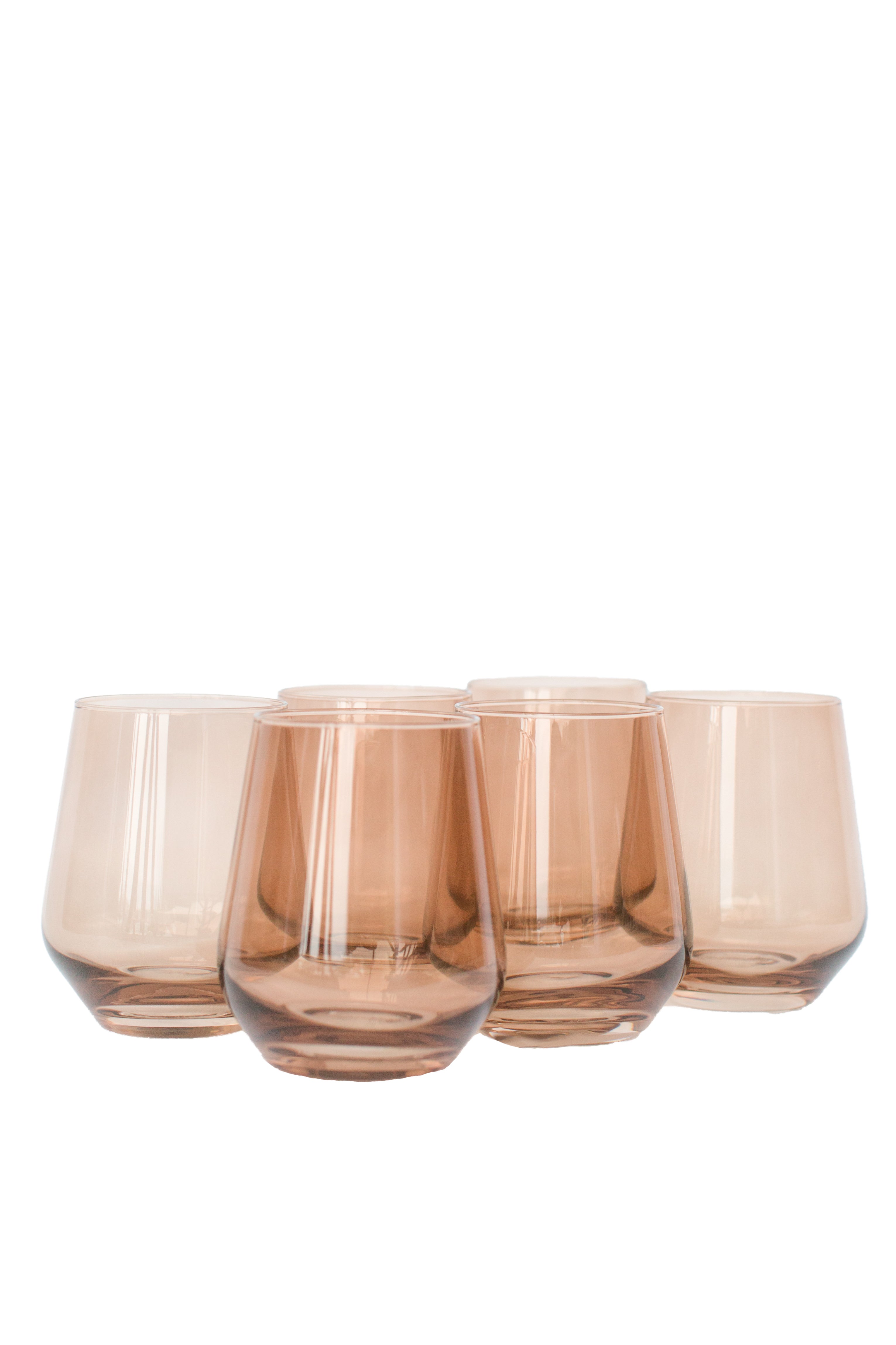 Premium Estelle Colored Wine Glasses Set of 6 - Stemless, Shatter-Resistant, Mocha Mousse (Amber Smoke) - Perfect for Parties, Weddings, and Home Entertaining