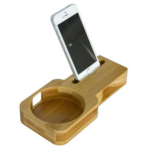 Bamboo Phone Stand with Charging Dock - Desktop Organizer for Echo Dot & Smartphones - Perfect for Home Office & Nightstand Use