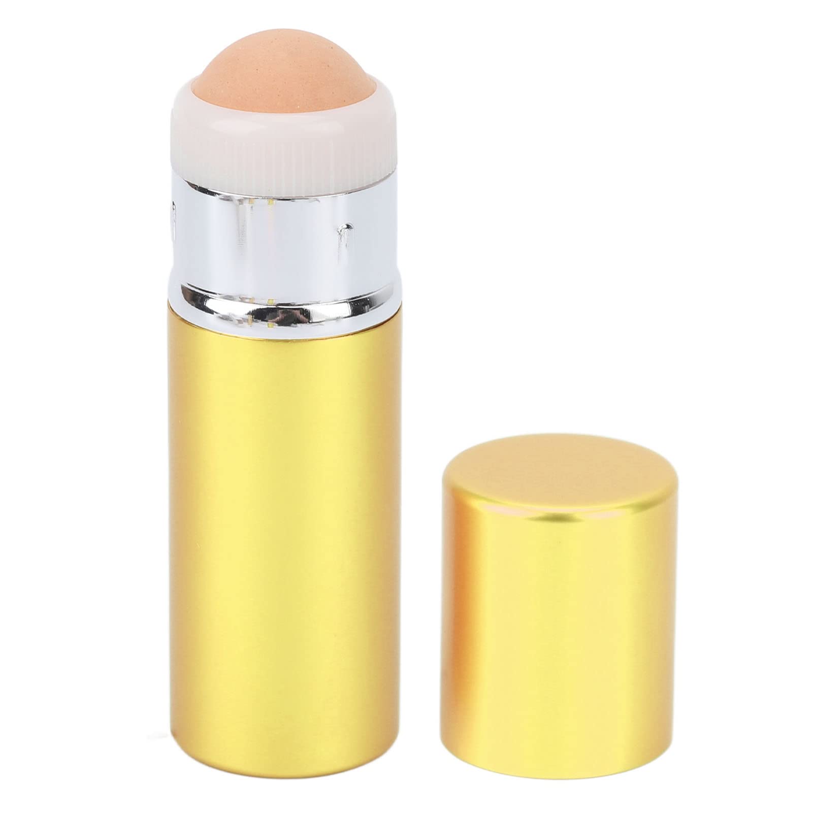 LENIO Volcanic Stone Roller - Dual Head Oil Absorbing Facial Massager with Makeup Brush | Portable & Reusable Skincare Tool for Women | Perfect for On-the-Go Oil Control & Makeup Application (Golden)