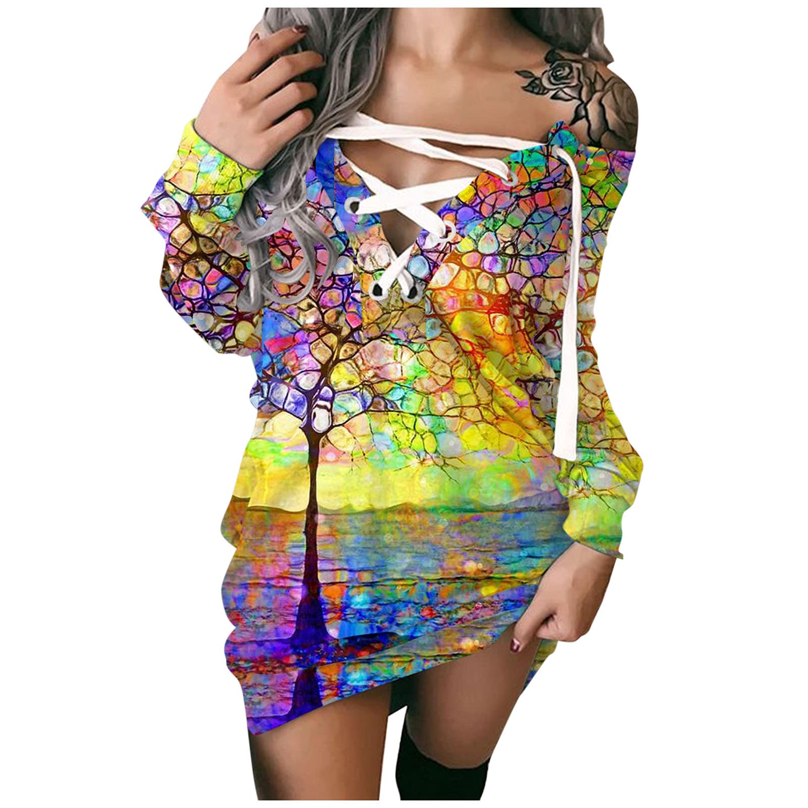 Women's Off-Shoulder Long Sleeve Sweater Dress with Strappy Print - Fashionable Casual Knitwear for Date Night, Office Wear & Fall Outfits