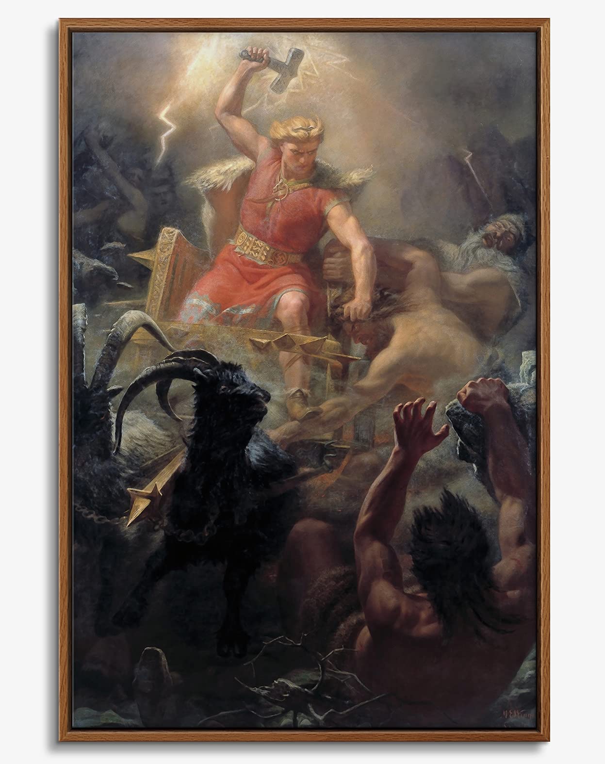 Floating Frame Canvas Print Wall Art - Tor's Fight with The Giants by Marten Eskil Winge - 16x24 Inches - Premium Home Decor for Living Room, Bedroom & Office